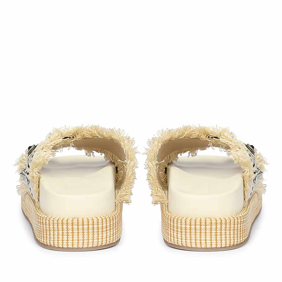 Saint Lenora Raffia Fringe Beige Leather Platform Sandals - Image 6
