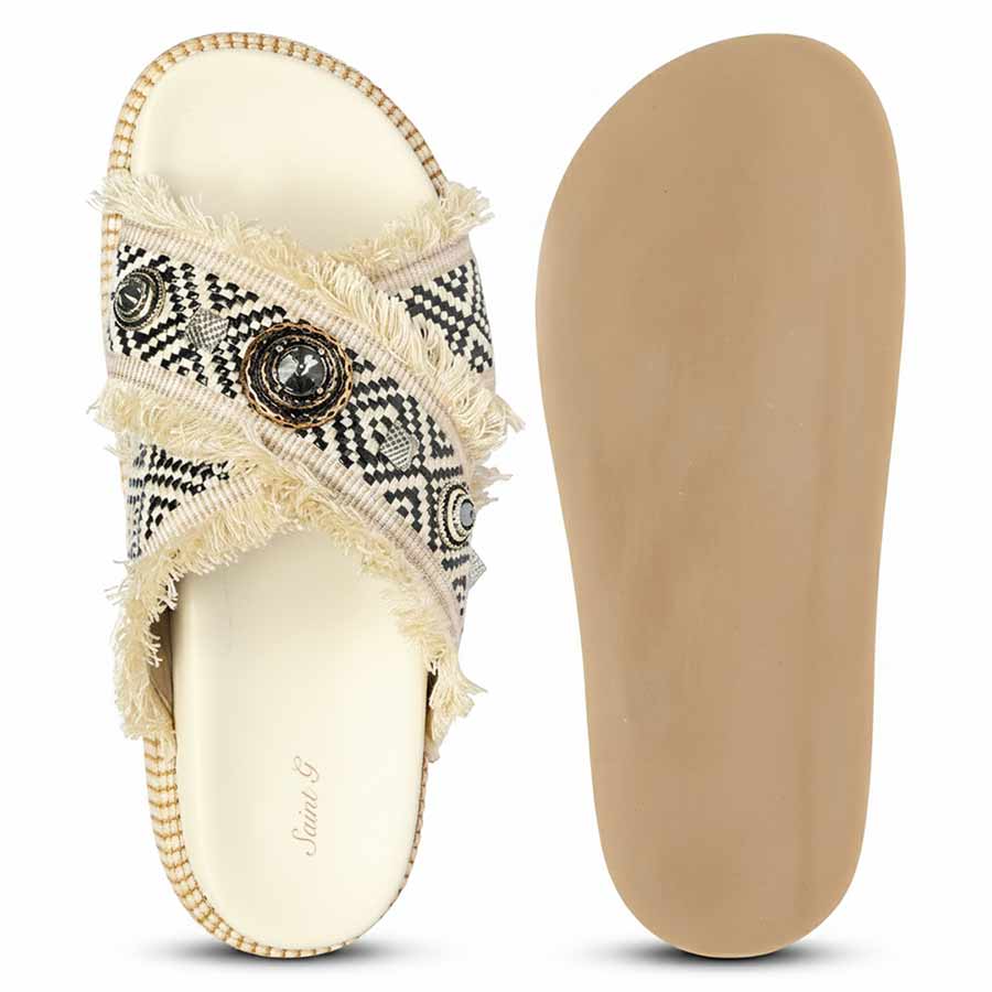 Saint Lenora Raffia Fringe Beige Leather Platform Sandals - Image 8