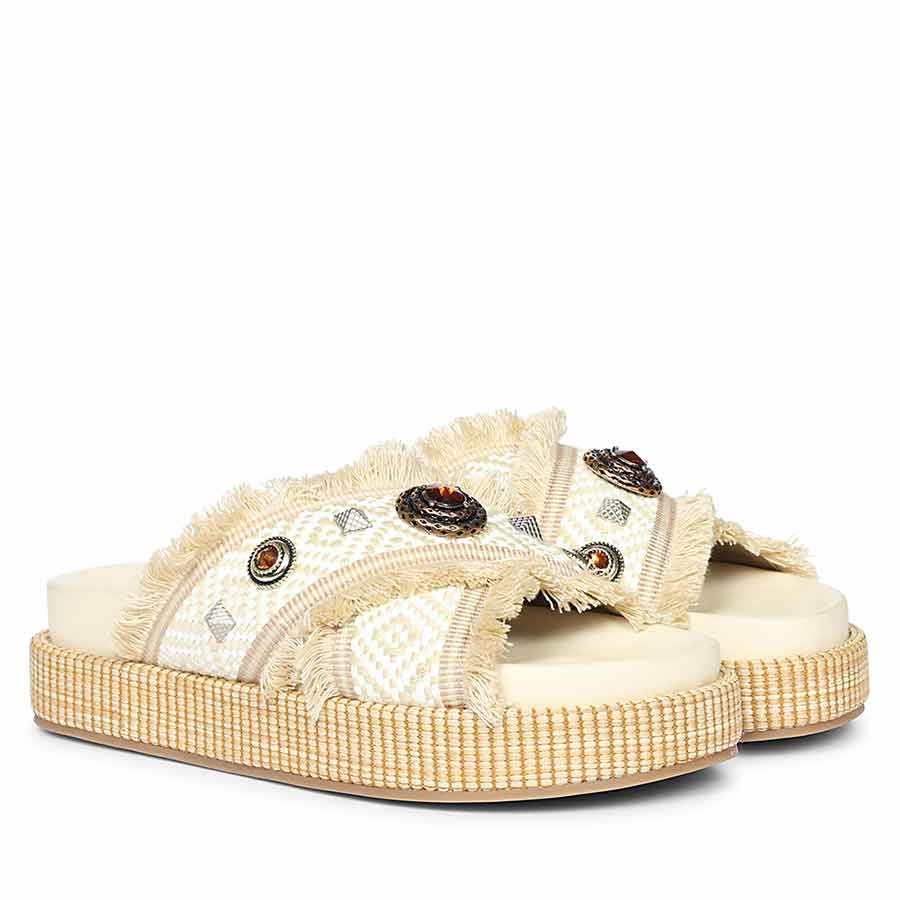 Saint Lenora Raffia Fringe Leather Platform Sandals - Image 3