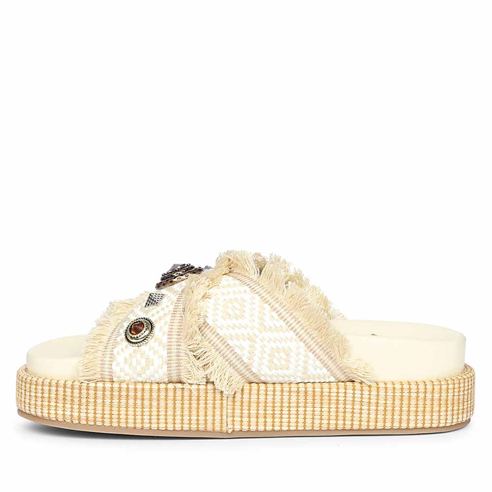 Saint Lenora Raffia Fringe Leather Platform Sandals - Image 4