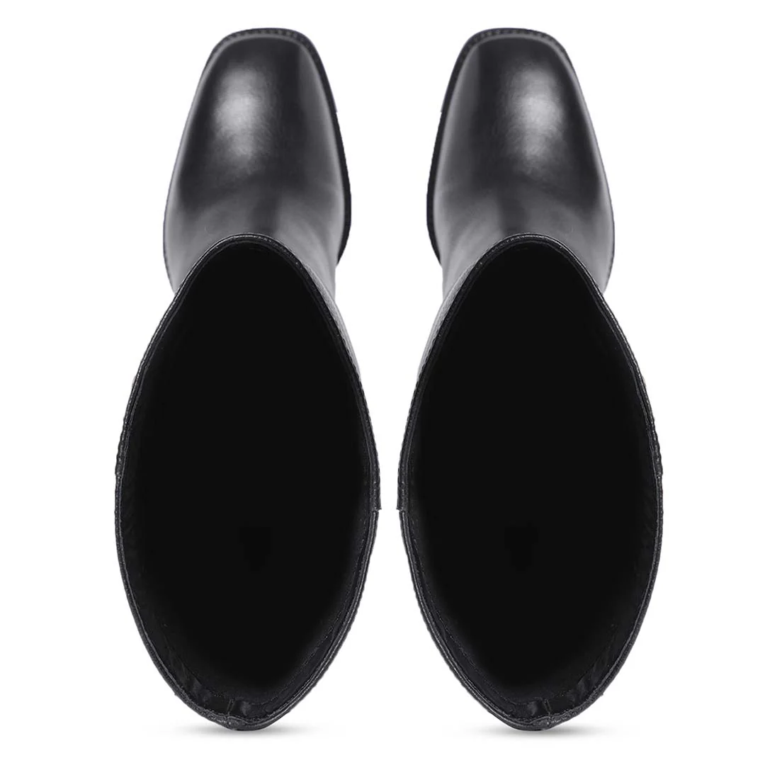 Saint Lia Black Leather Knee High Slouch Boots - Image 9