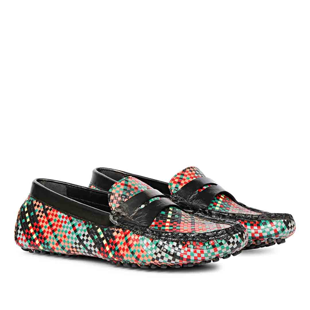 Saint Liana Multi Black Woven Leather Loafers - Image 2