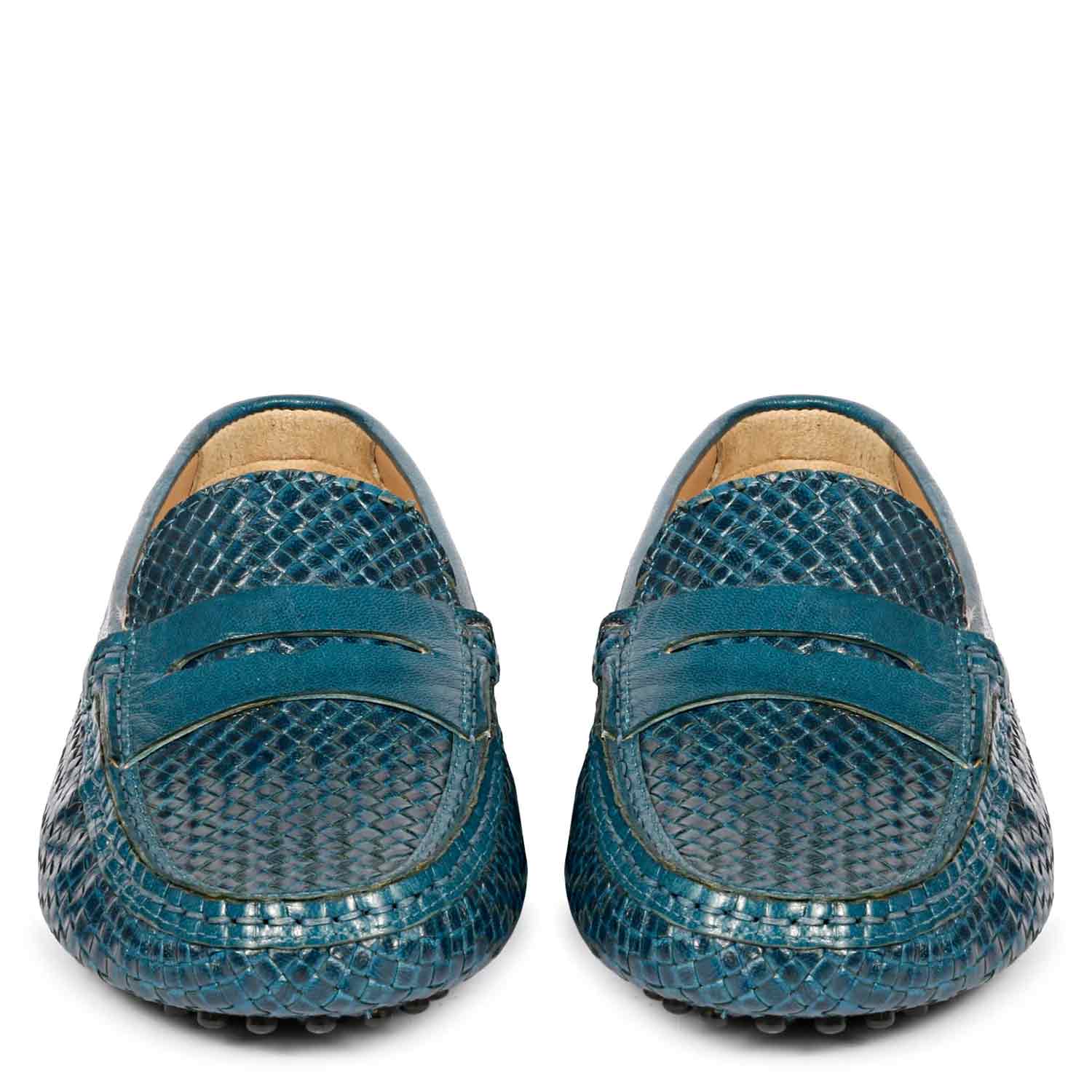 Saint Liana Blue Woven Leather Loafers - Image 3