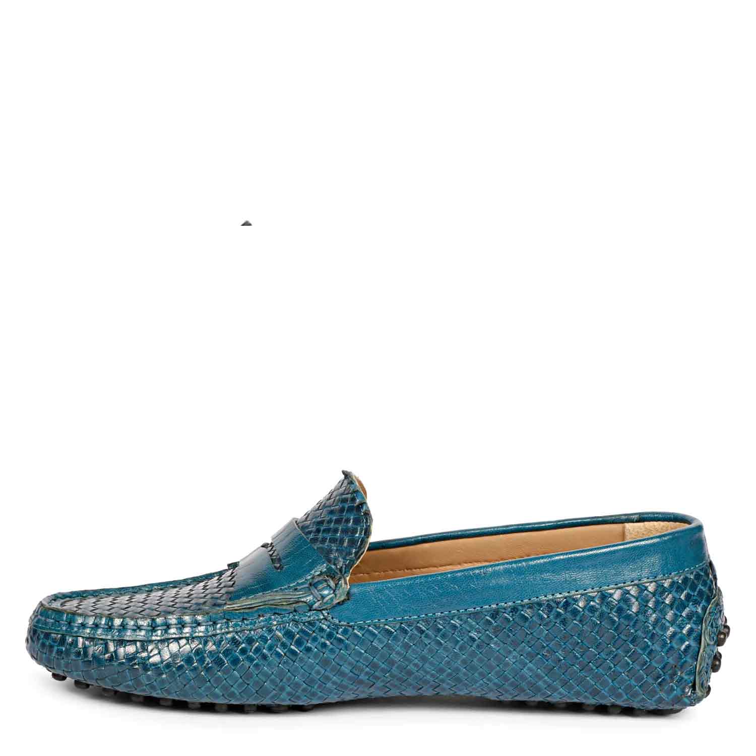 Saint Liana Blue Woven Leather Loafers - Image 4