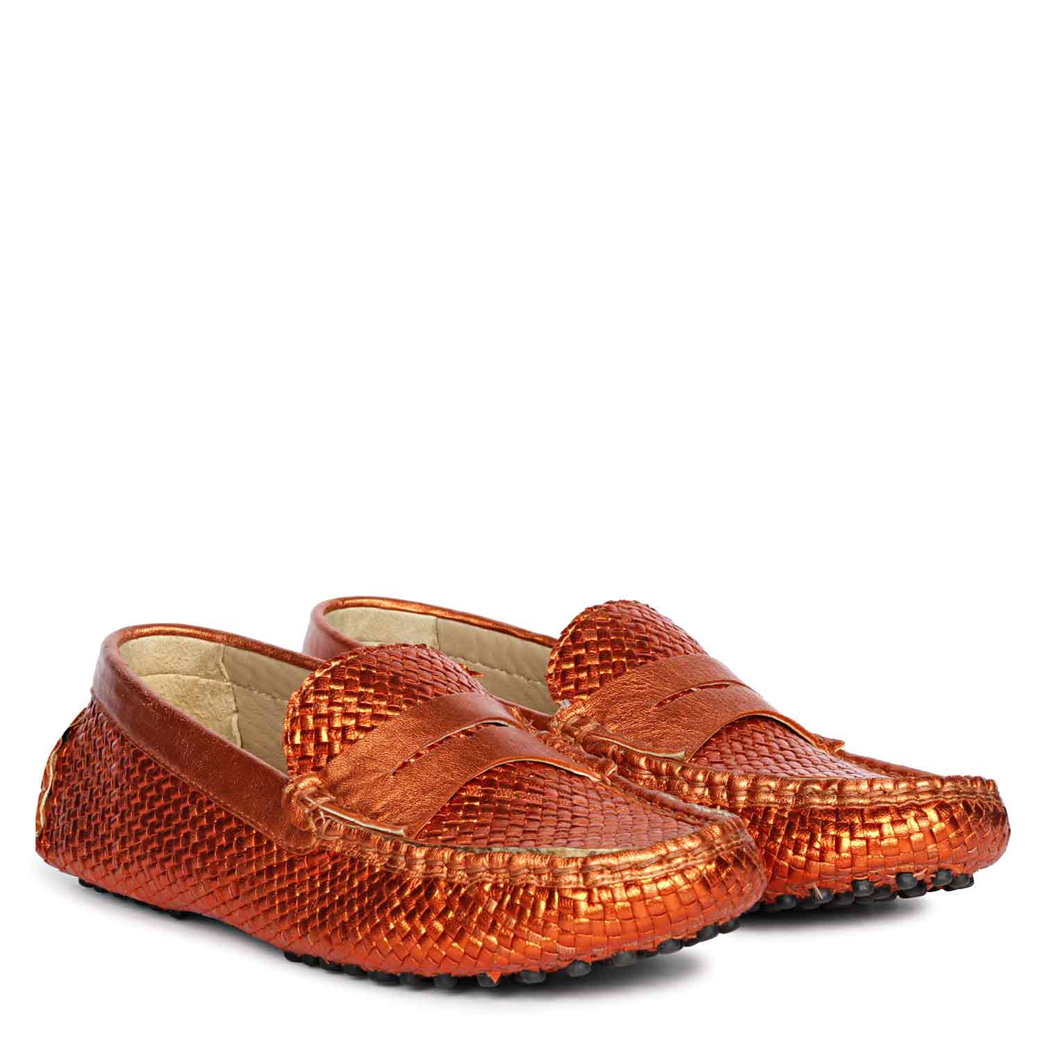 Saint Liana Orange Woven Leather Loafers - Image 2