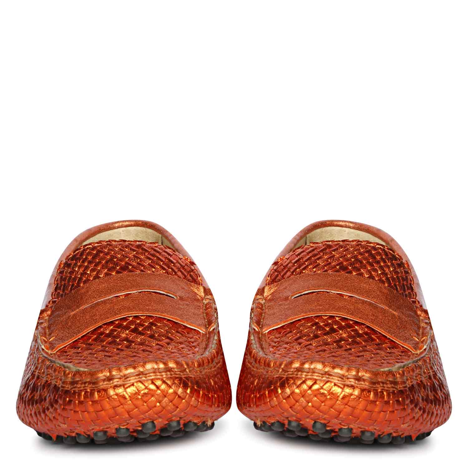Saint Liana Orange Woven Leather Loafers - Image 3