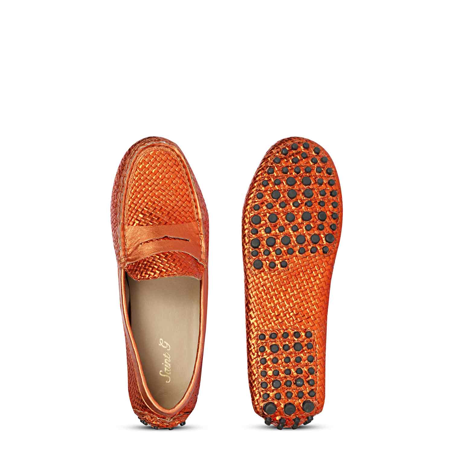 Saint Liana Orange Woven Leather Loafers - Image 8