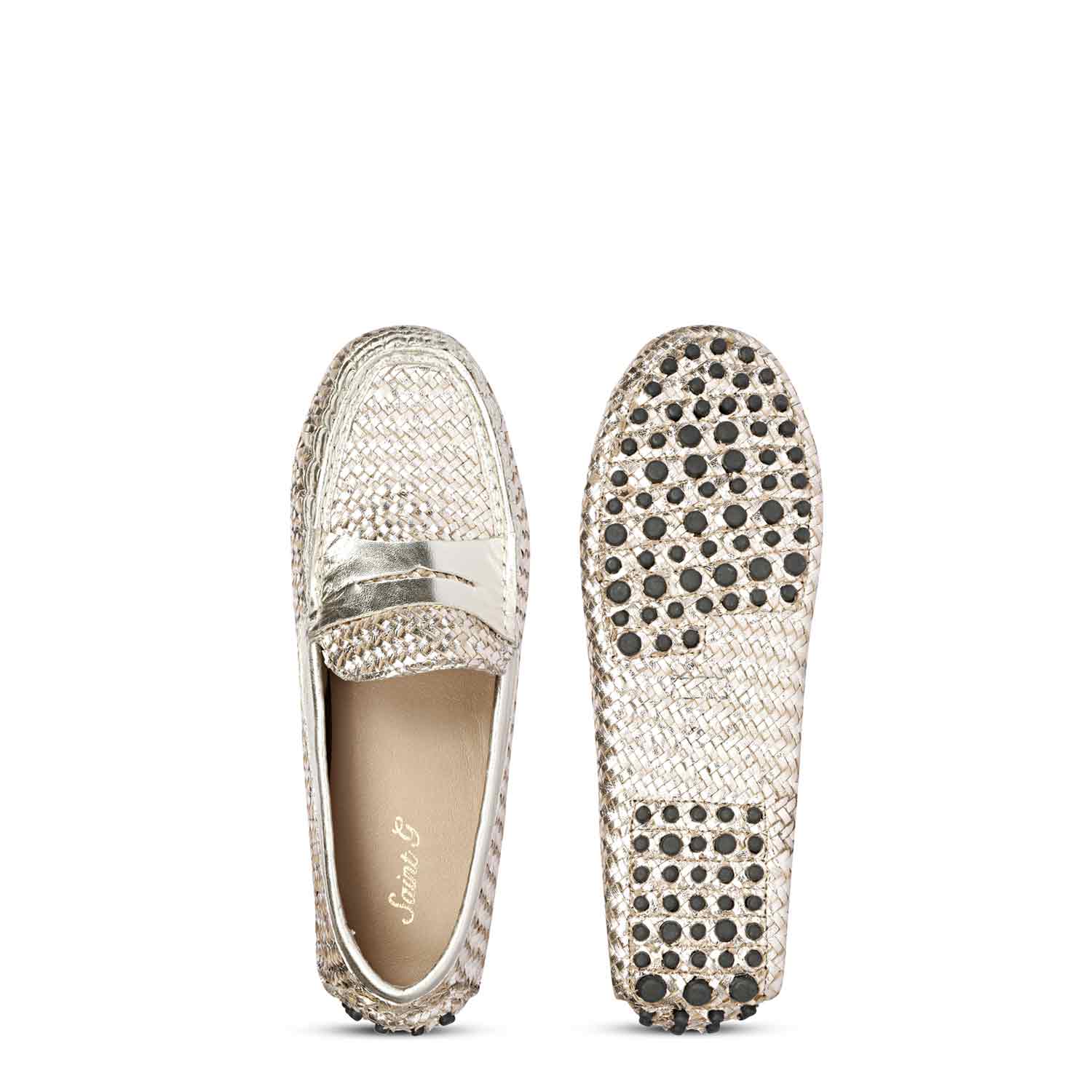 Saint Liana Platin Woven Leather Loafers - Image 8