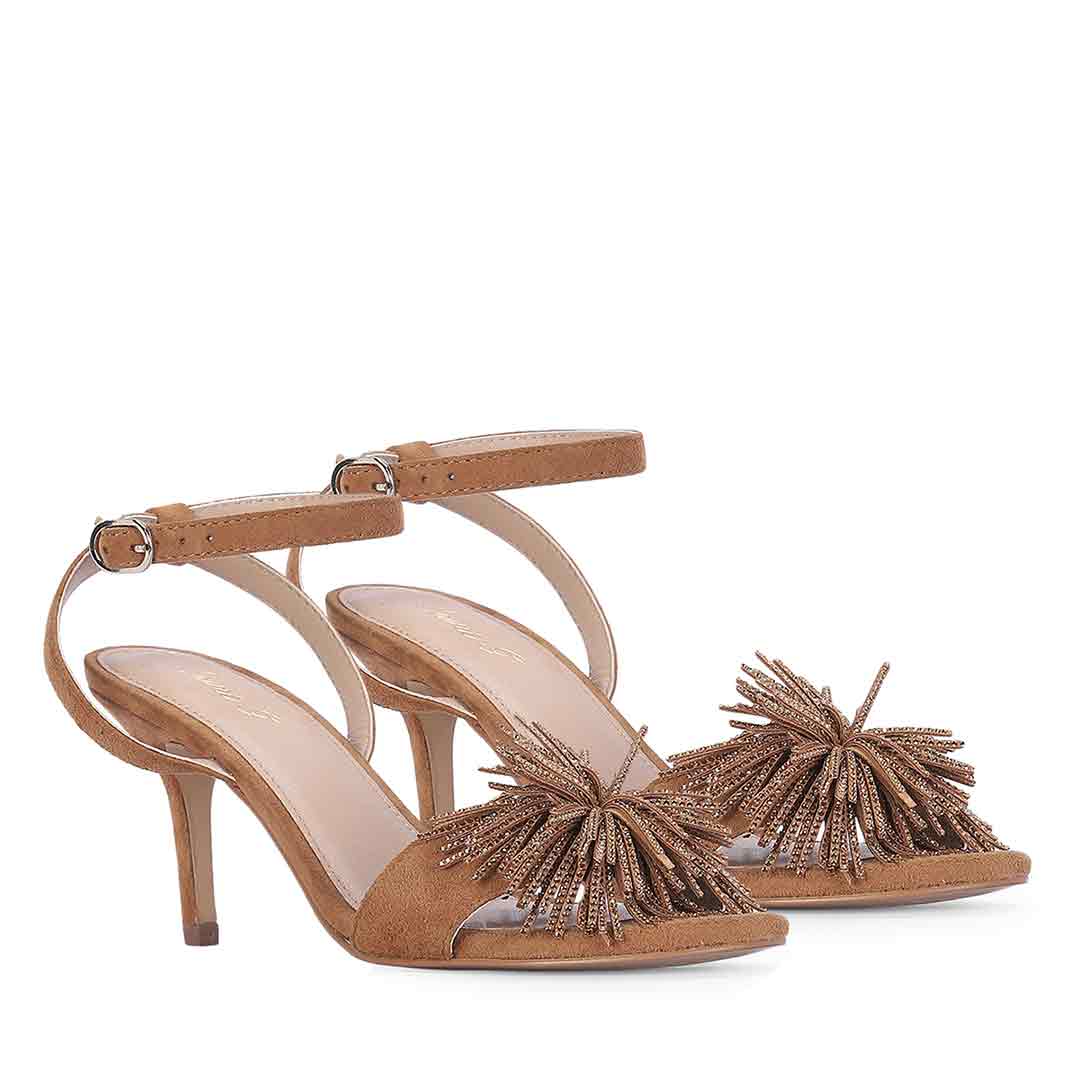 Saint Liora Tan Suede Leather Fringe Stilettos - Image 3