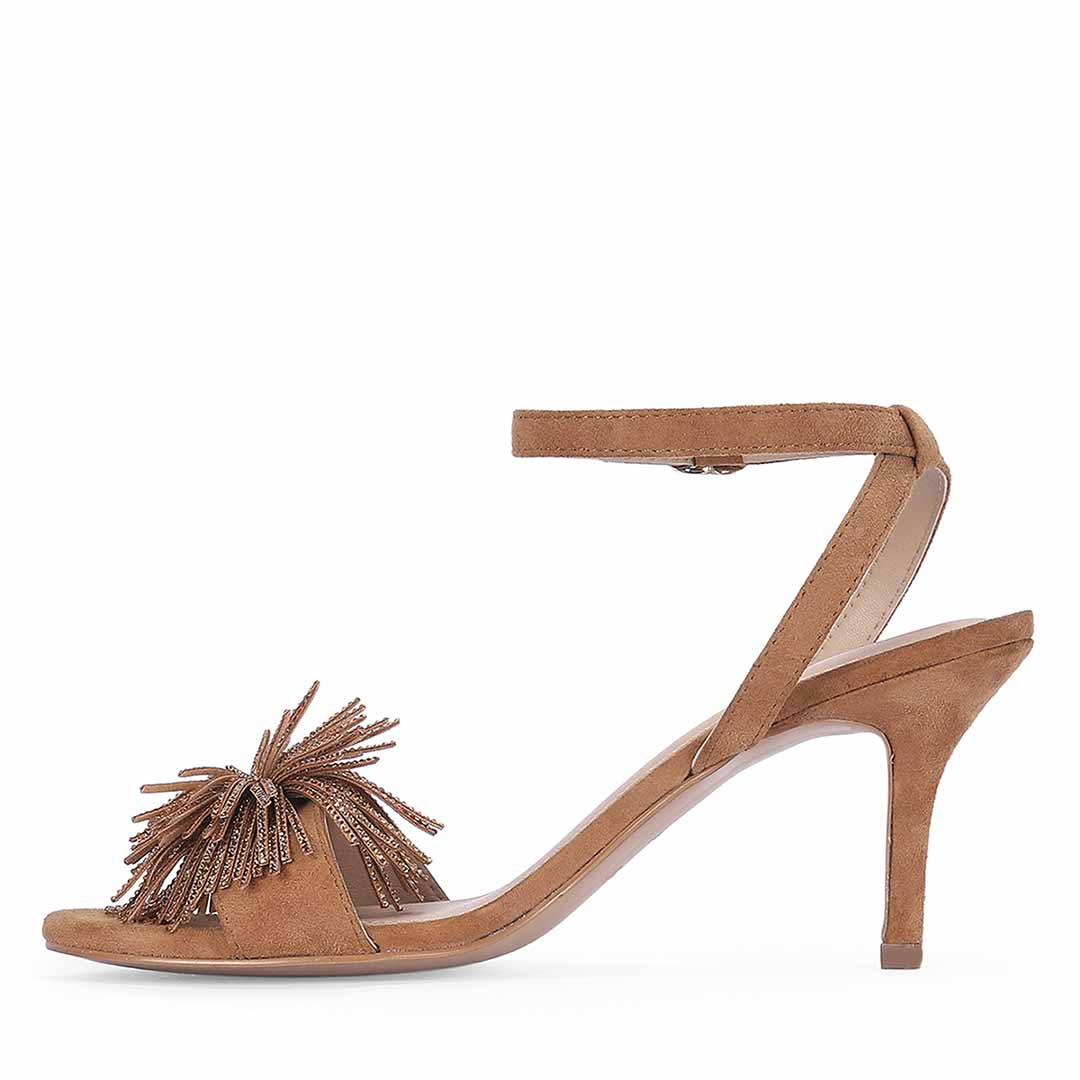 Saint Liora Tan Suede Leather Fringe Stilettos - Image 4