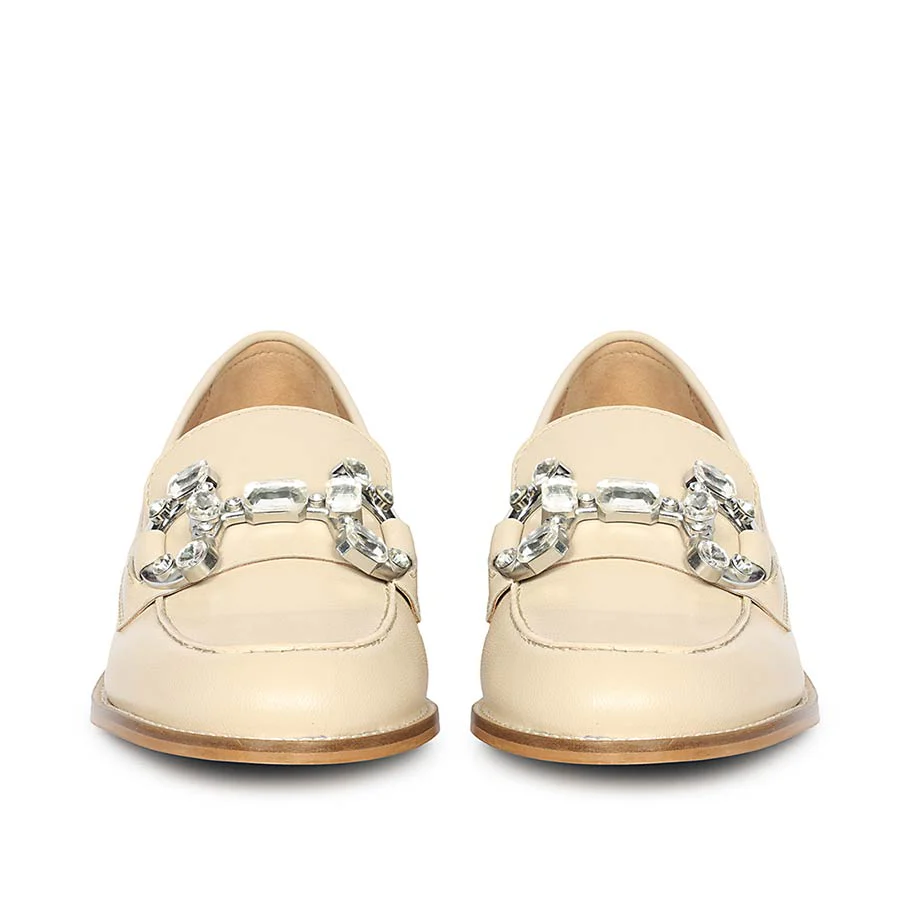 Saint Livia Crystal Buckle Beige Leather Moccasins - Image 5