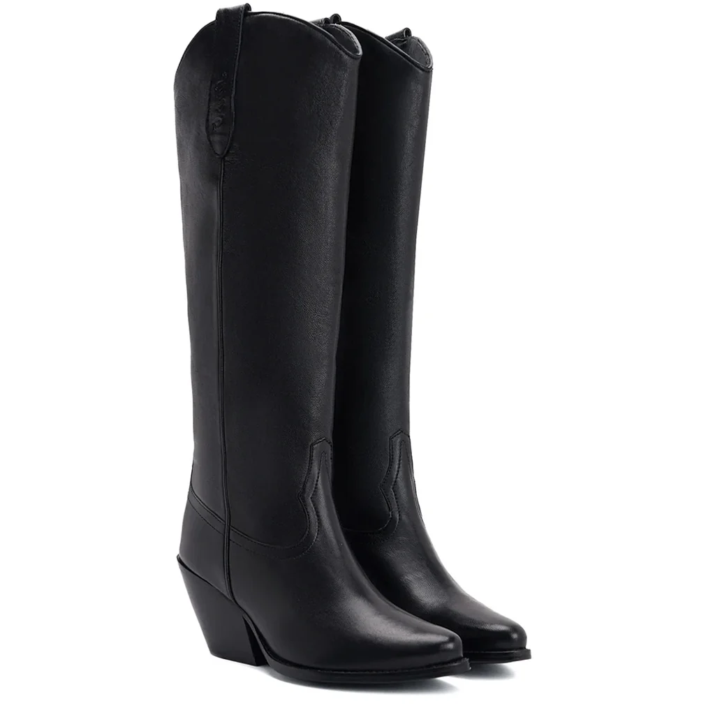 Saint Loanna Black Leather Knee High Long Boots - Image 3