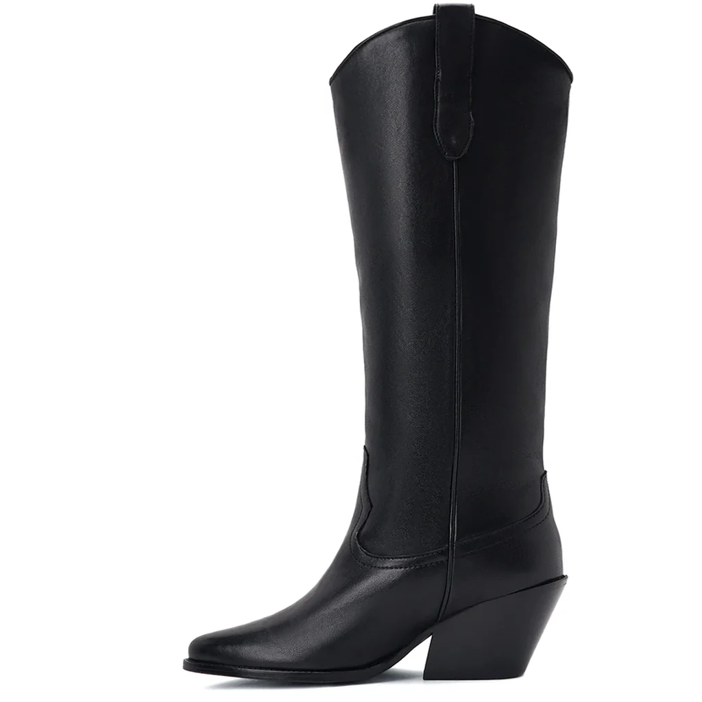 Saint Loanna Black Leather Knee High Long Boots - Image 4