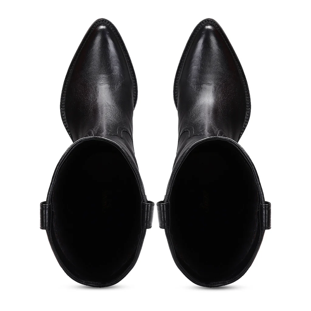Saint Loanna Black Leather Knee High Long Boots - Image 9