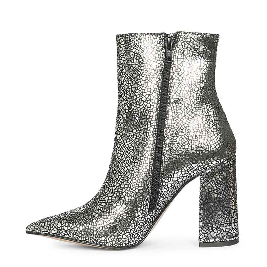 Saint Lorena Silver Metallic Leather High Ankle Boots - Image 3