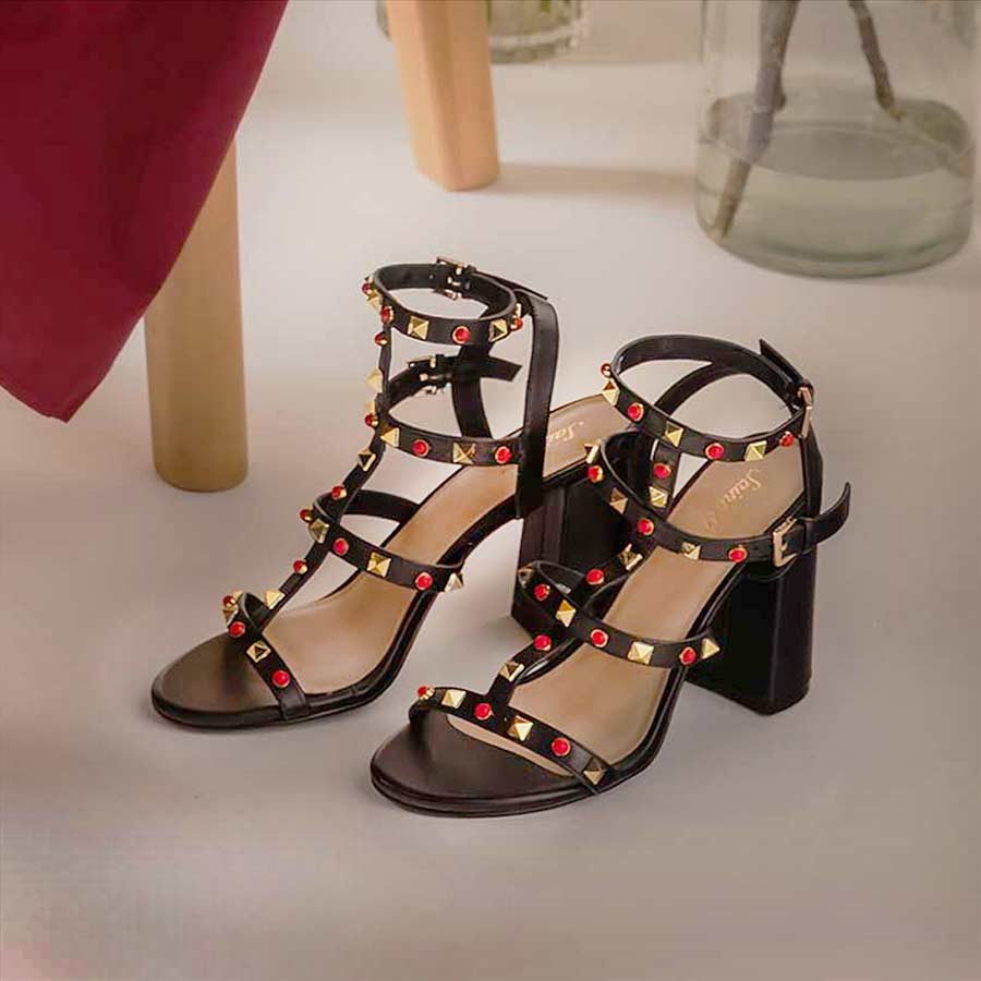 Saint Lorien Black Leather Studded Block Heels - Image 2
