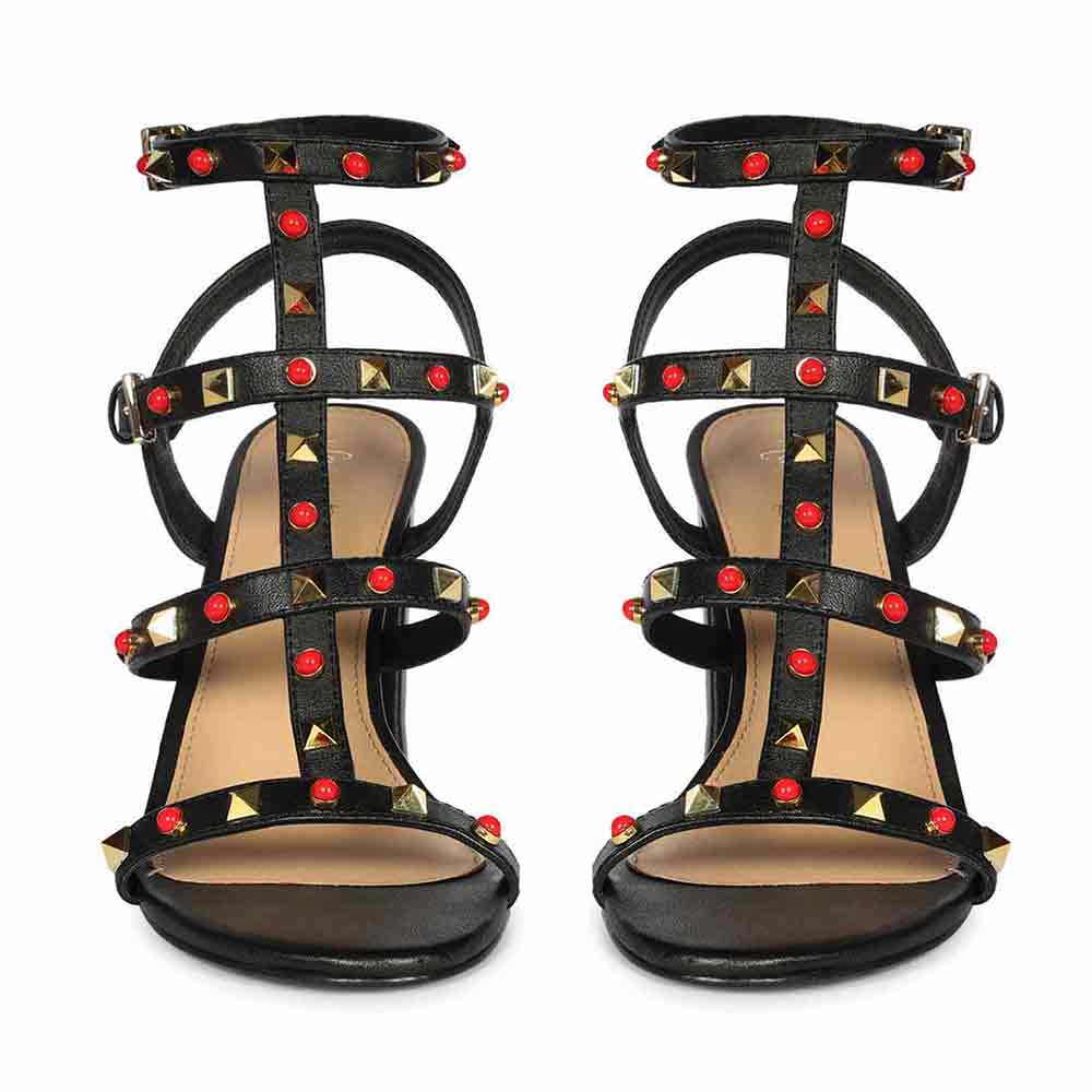 Saint Lorien Black Leather Studded Block Heels - Image 3