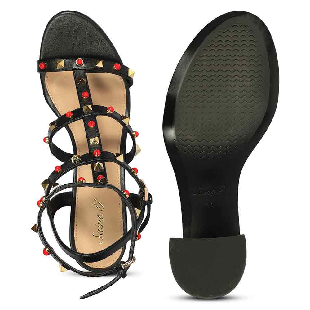 Saint Lorien Black Leather Studded Block Heels - Image 5