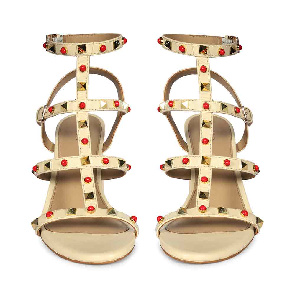 Saint Lorien Off-White Leather Studded Block Heels - Image 3