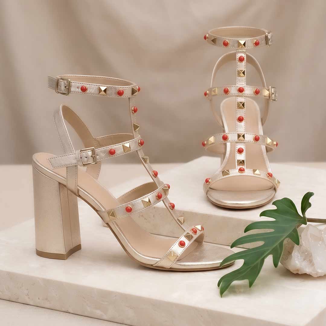 Saint Lorien Platin Leather Studded Block Heels - Image 2