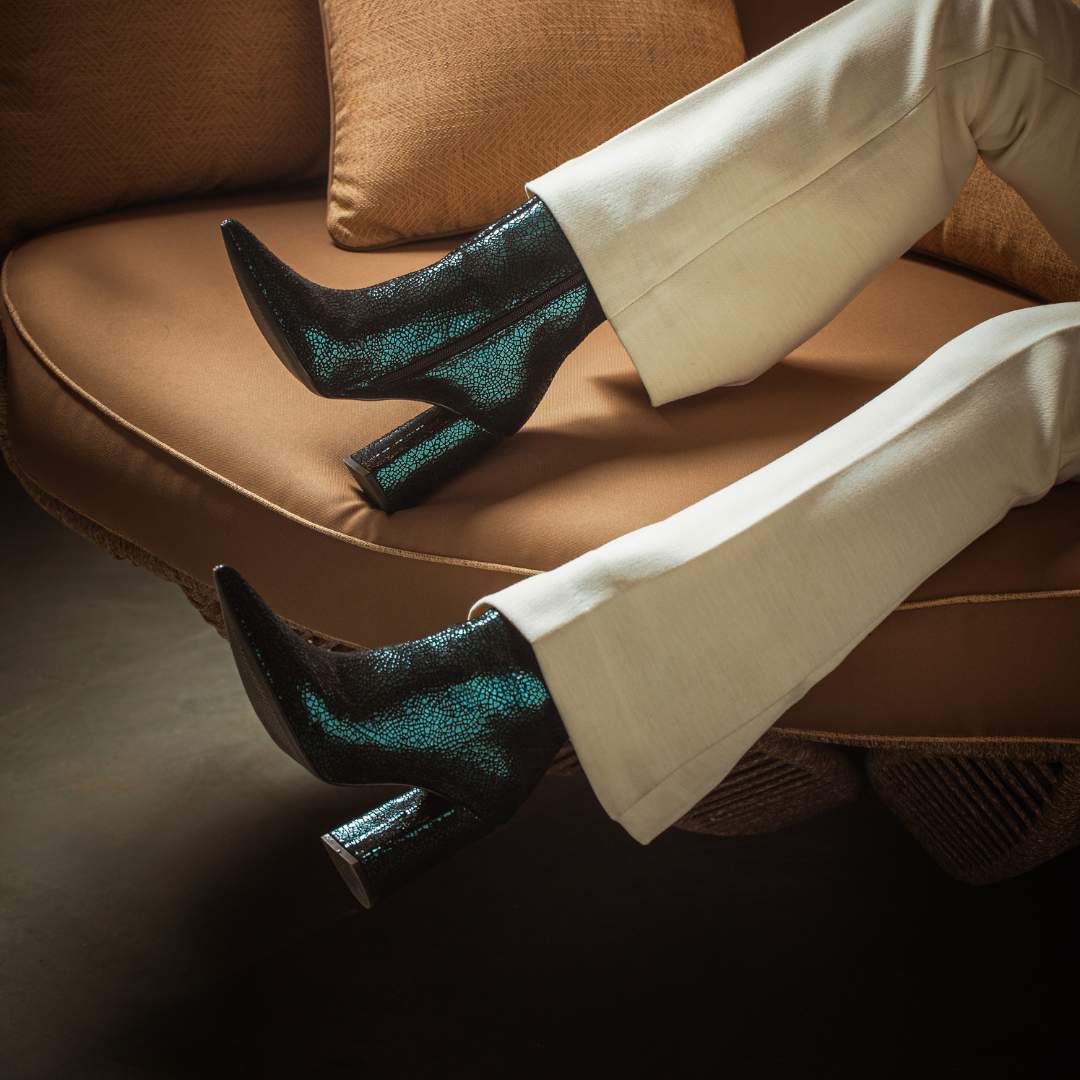 Saint Lorena Green Metallic Leather High Ankle Boots - Image 2