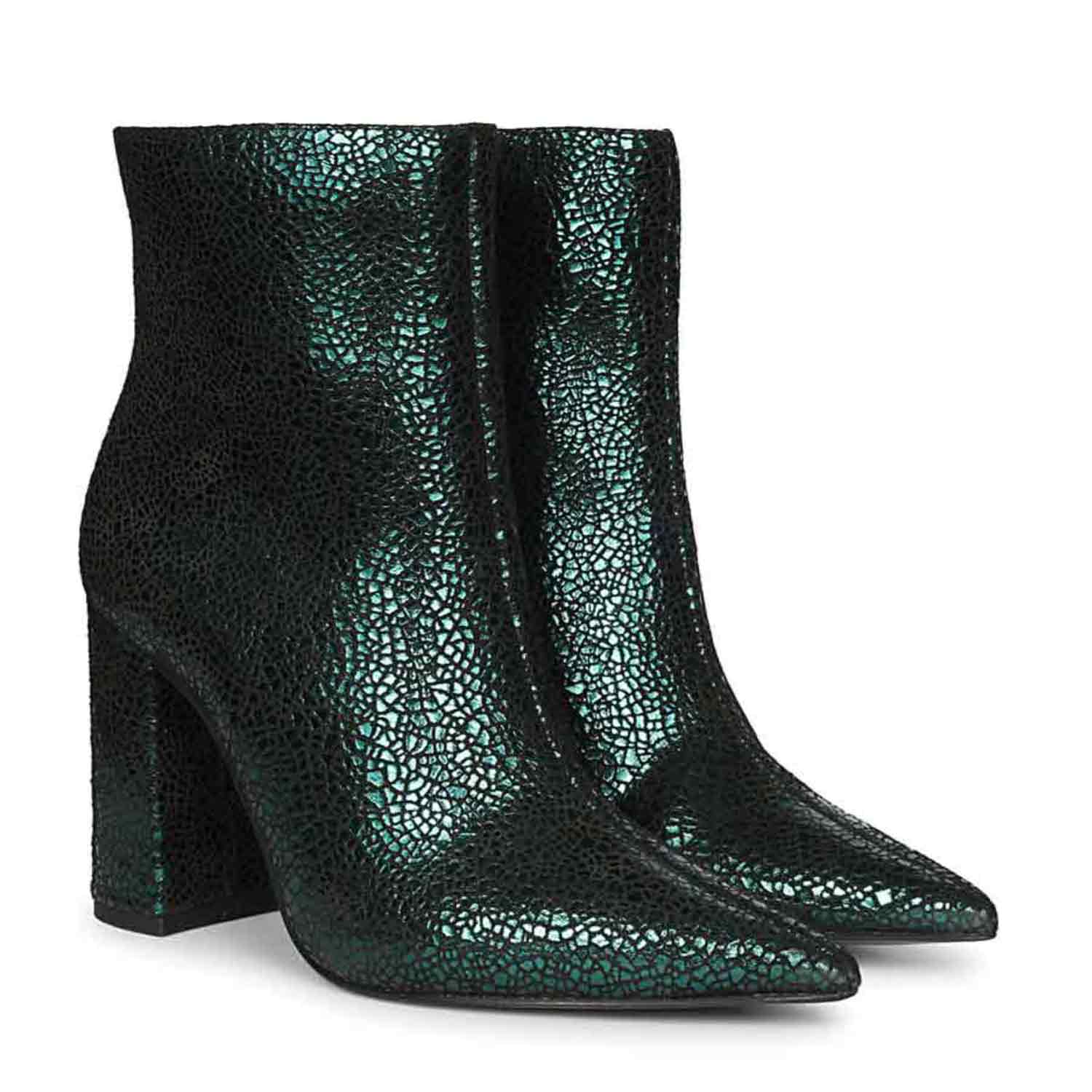 Saint Lorena Green Metallic Leather High Ankle Boots - Image 3