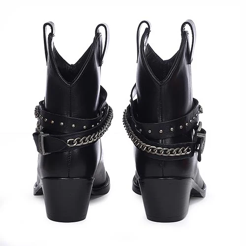Saint Louanne Black Leather Rhinestone Studded Décor Boots - Image 5