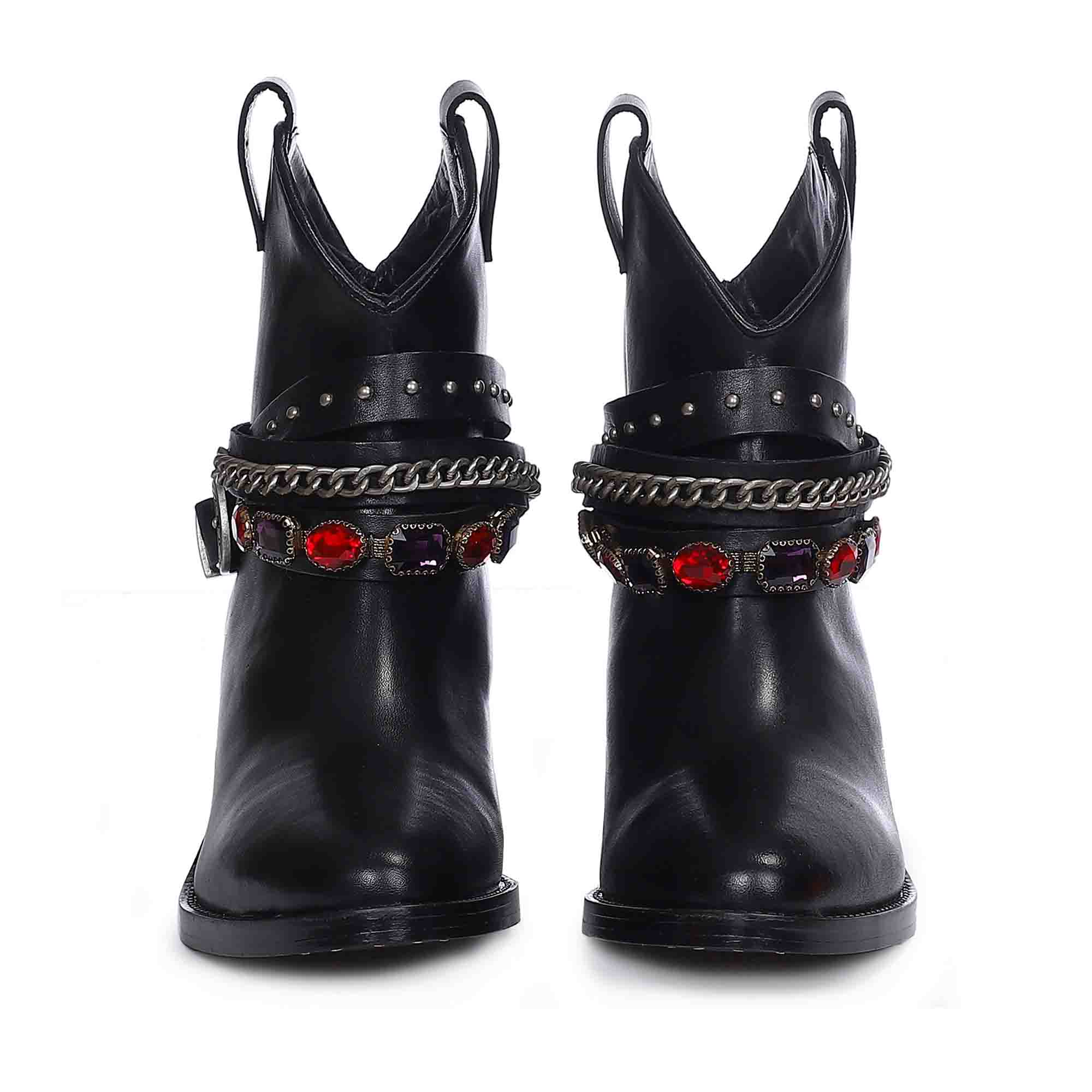 Saint Louanne Black Leather Rhinestone Studded Décor Boots - Image 6