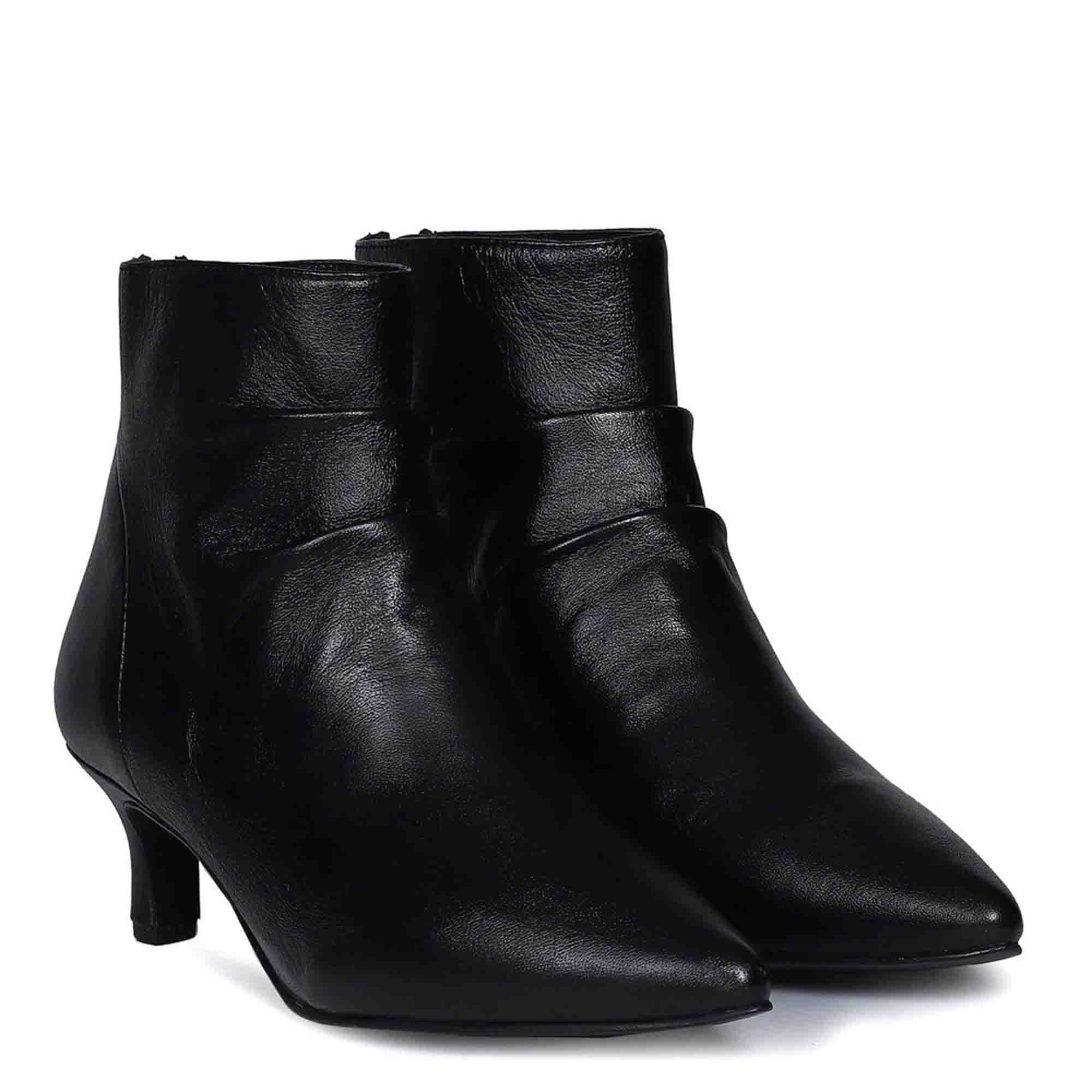 Saint Lovina Black Slouch Leather Kitten Heel Ankle Boots - Image 3