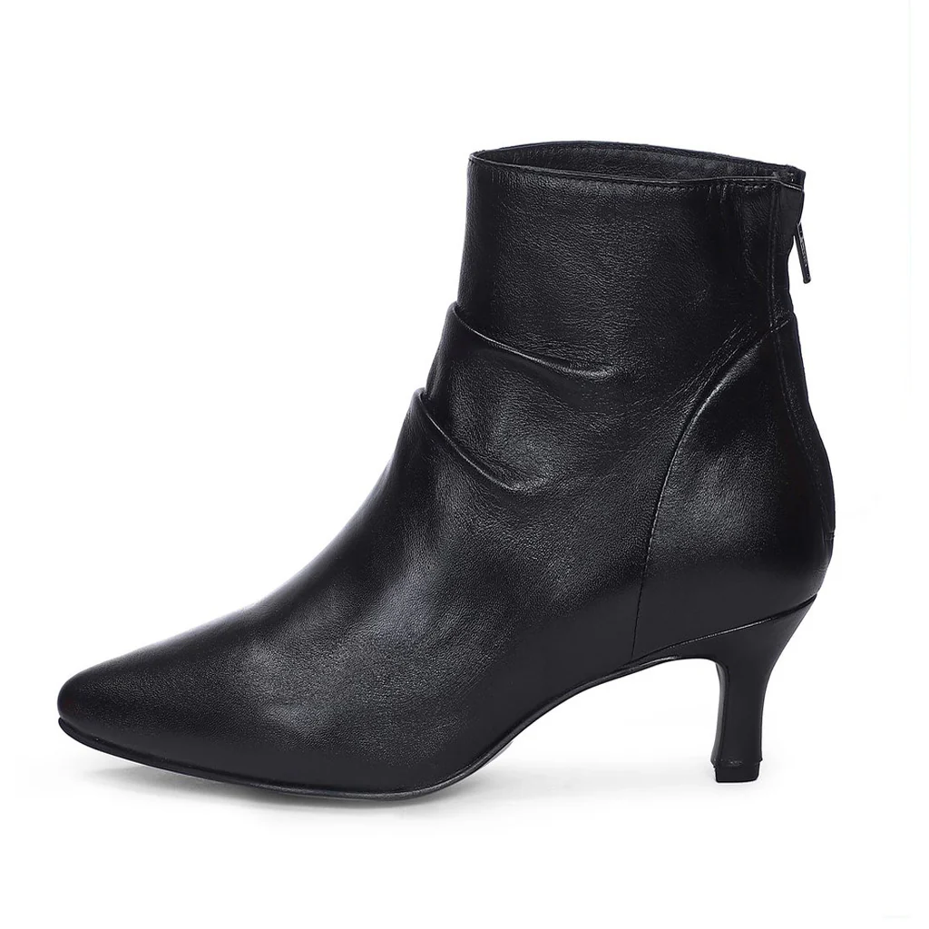 Saint Lovina Black Slouch Leather Kitten Heel Ankle Boots - Image 4