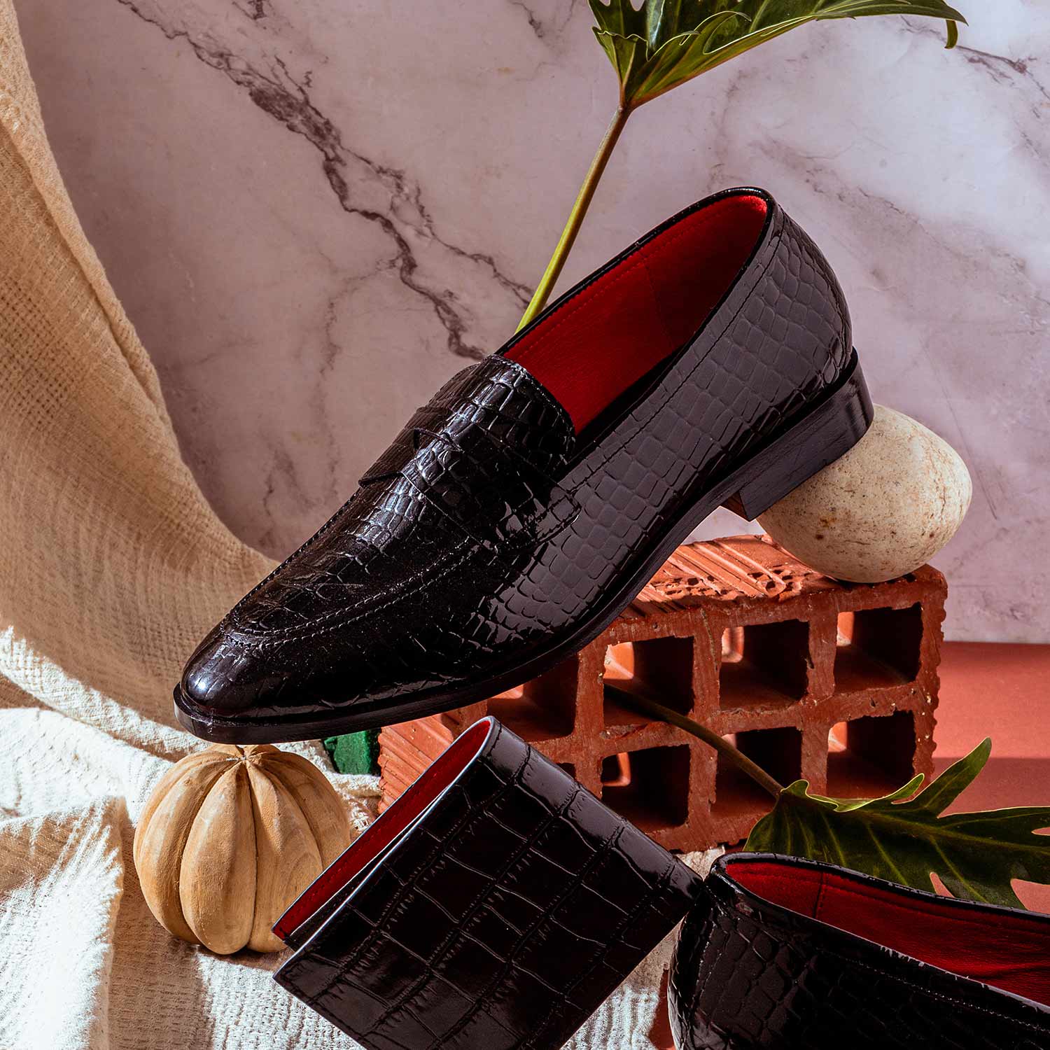 Saint Lucas Black Croco Patent Leather Moccasins - Image 2