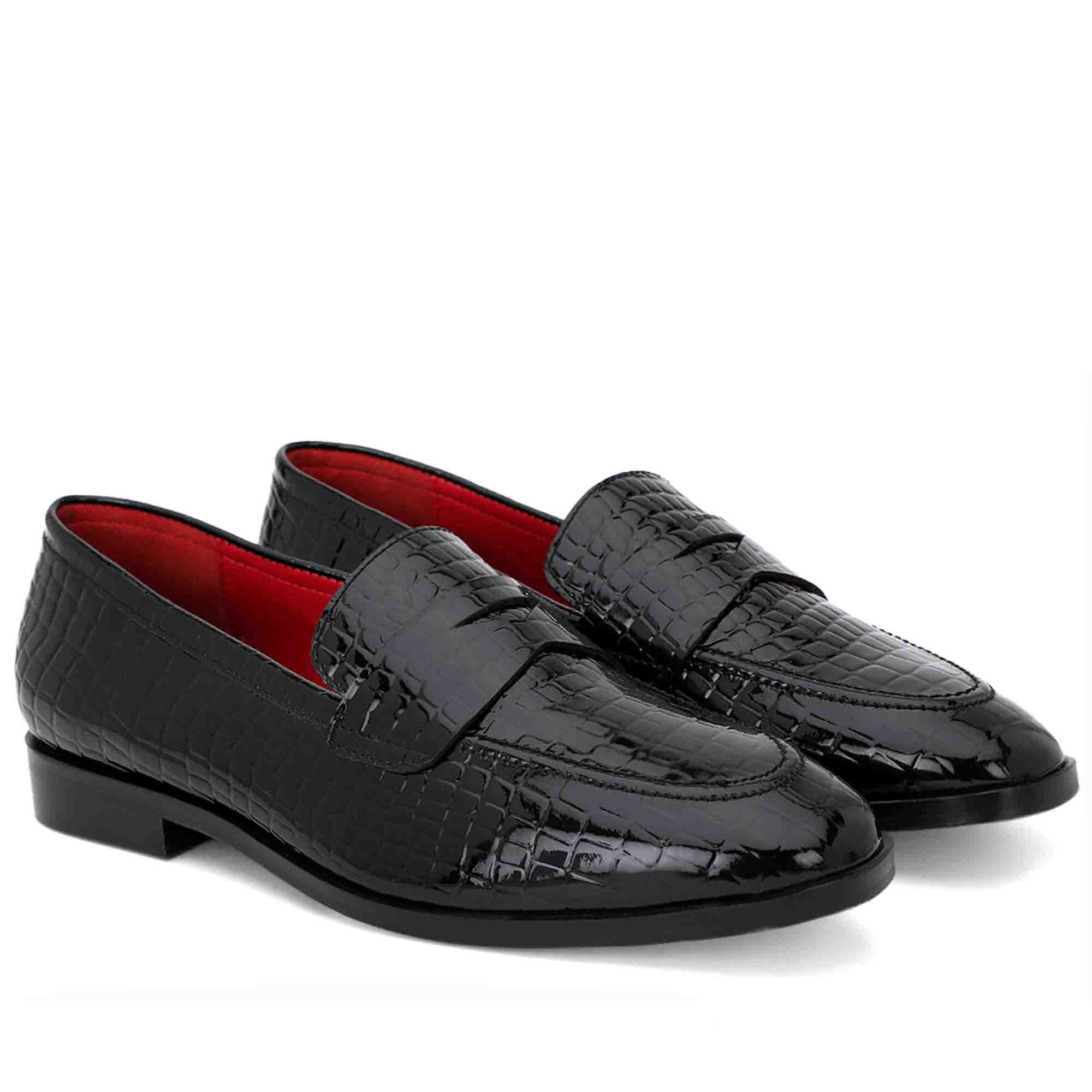Saint Lucas Black Croco Patent Leather Moccasins - Image 3