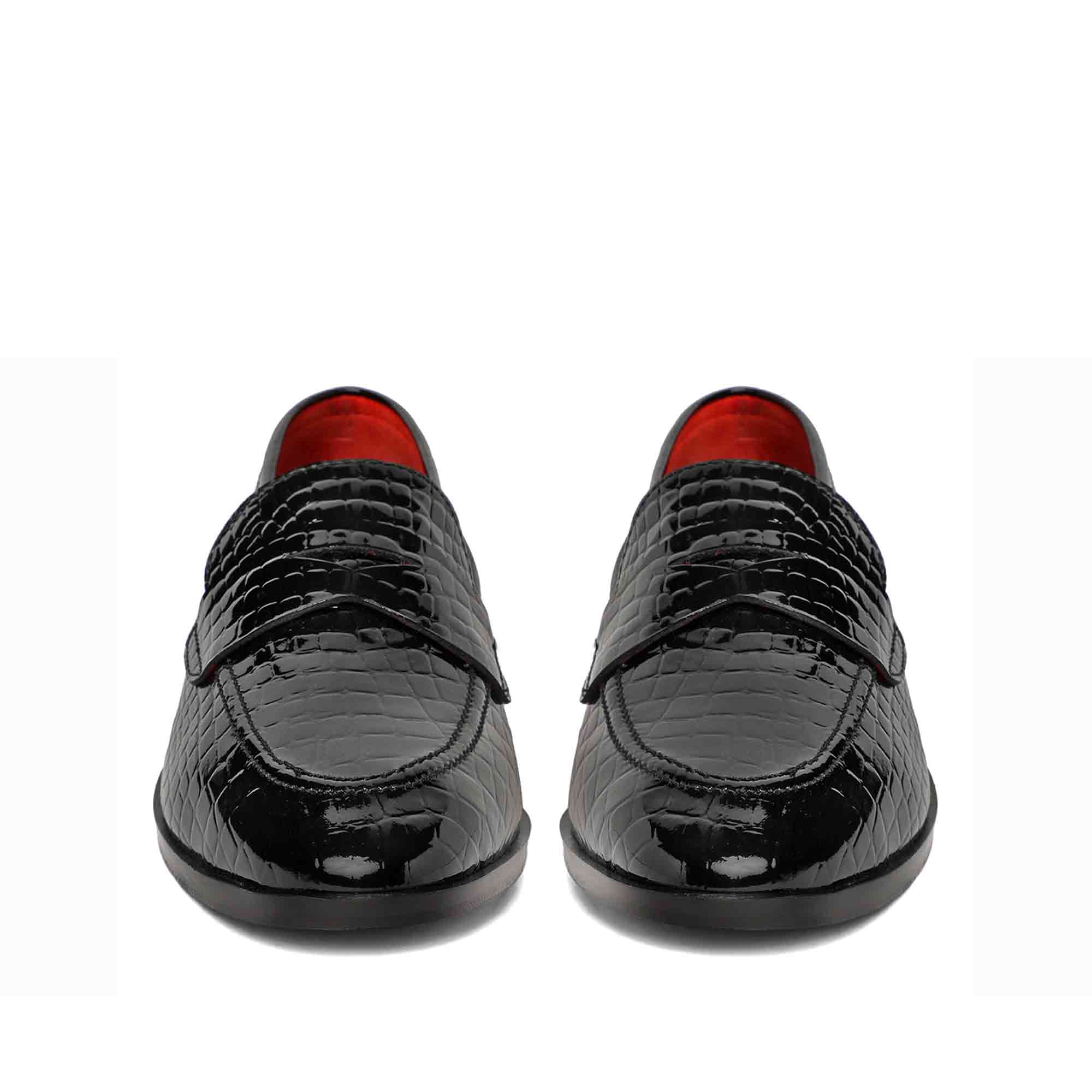 Saint Lucas Black Croco Patent Leather Moccasins - Image 4