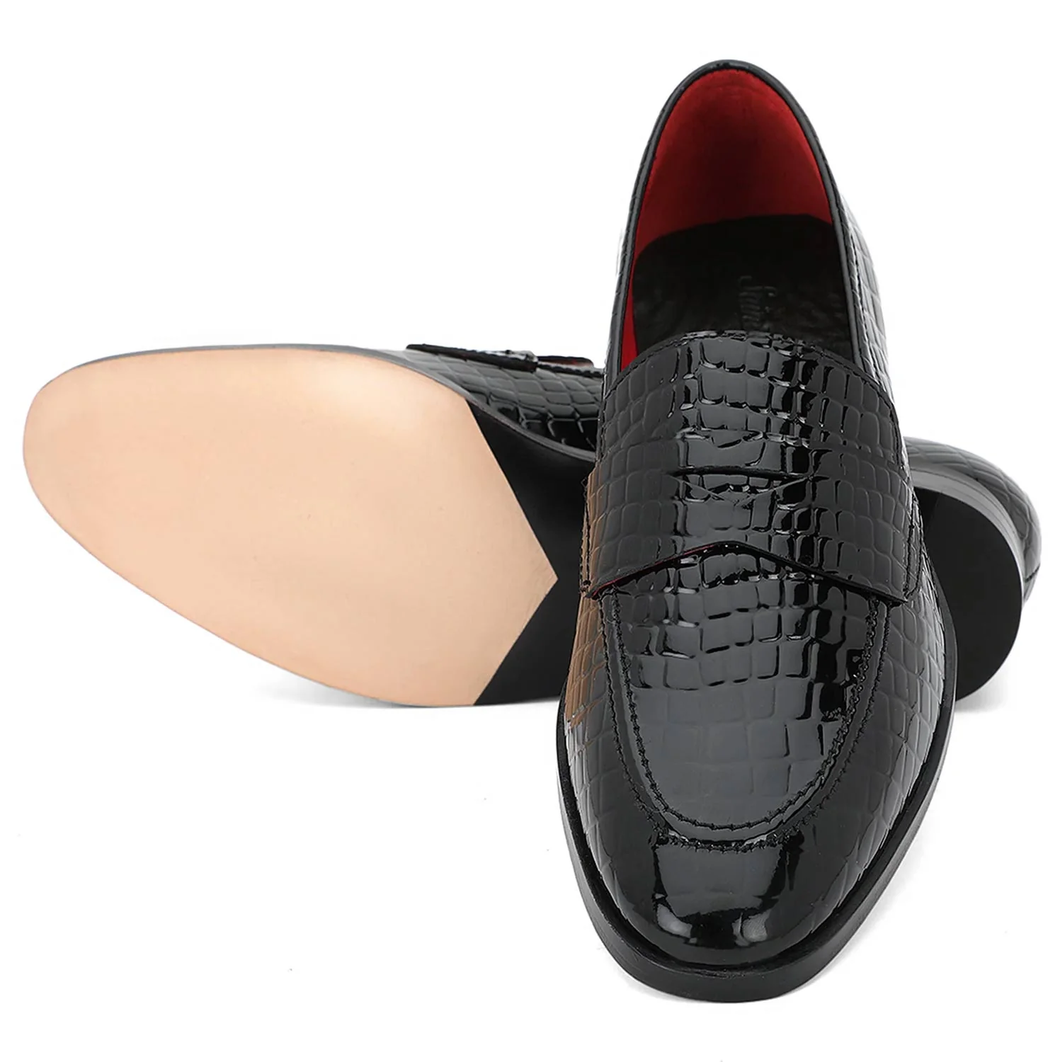 Saint Lucas Black Croco Patent Leather Moccasins - Image 7