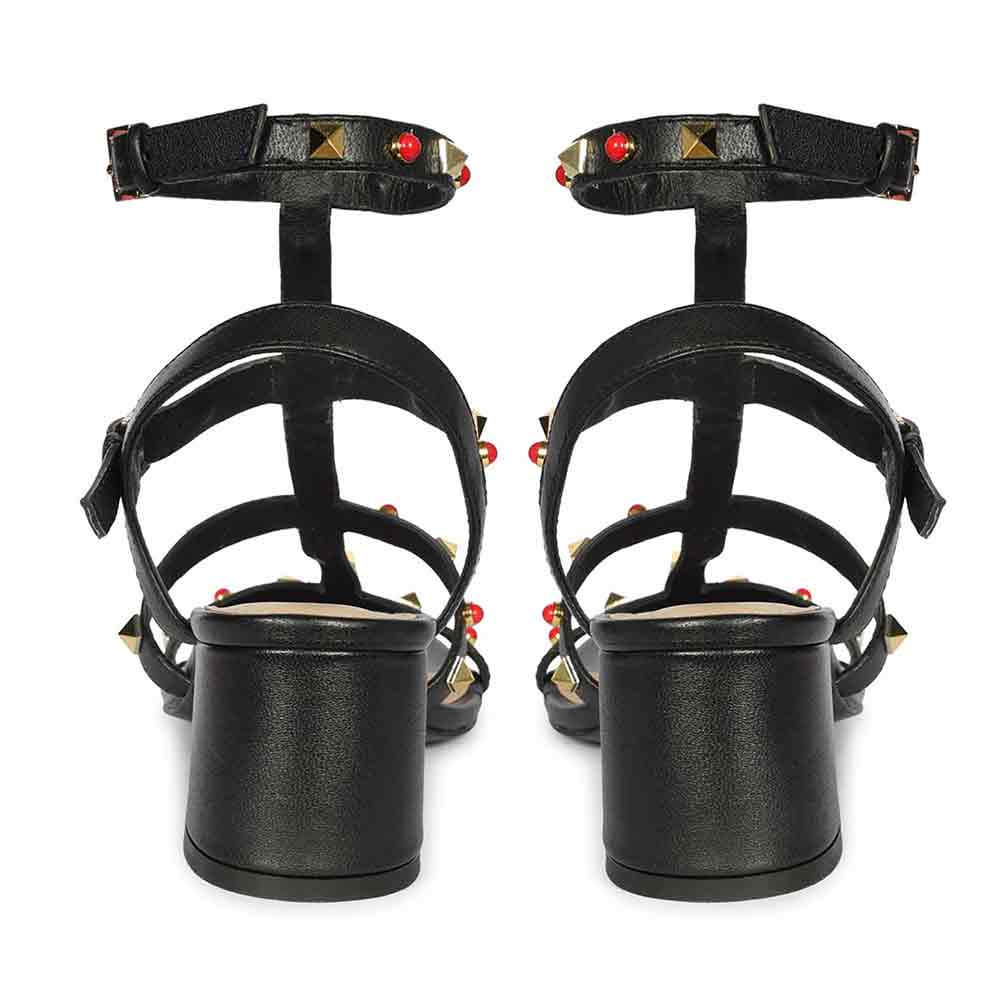 Saint Lucien Black Leather Studded Gladiator Block Heels - Image 5
