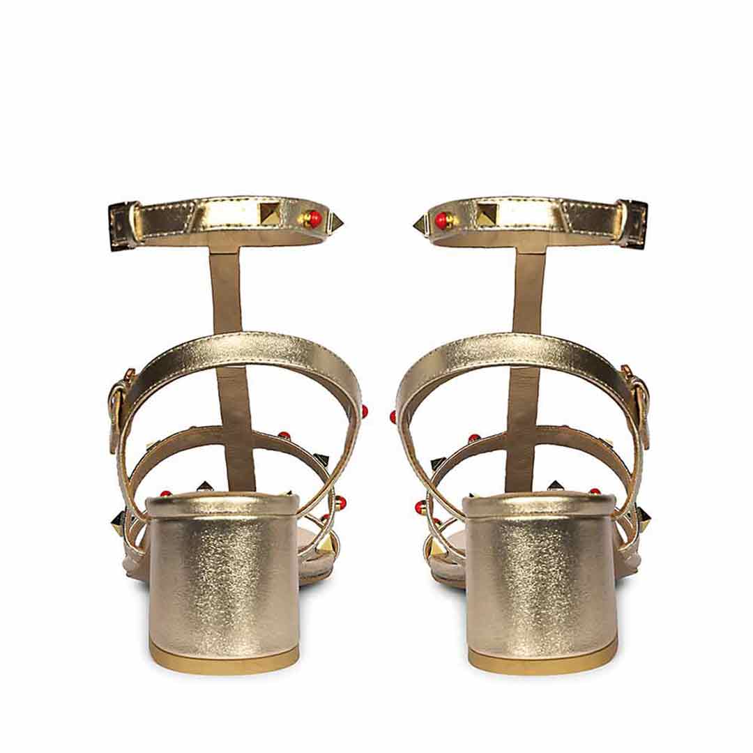 Saint Lucien Gold Leather Studded Gladiator Block Heels - Image 5