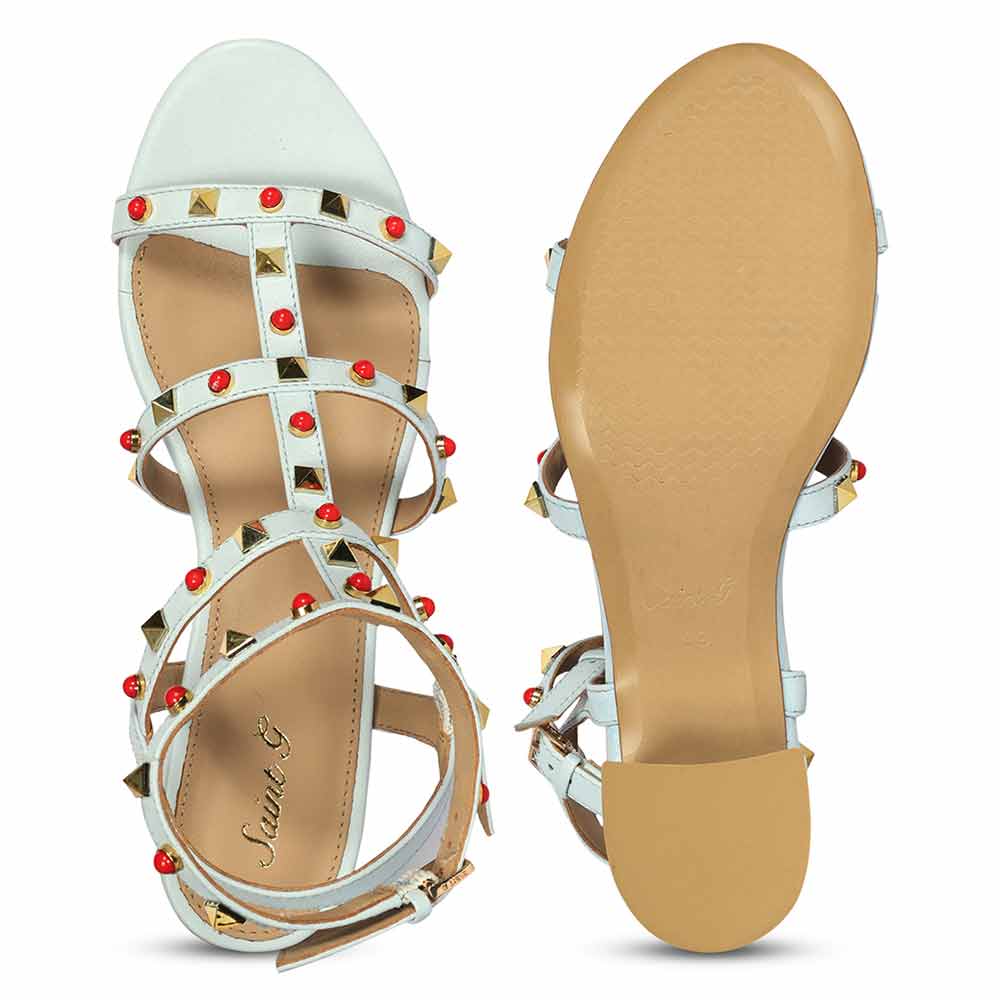 Saint Lucien Sky Blue Leather Studded Gladiator Block Heels - Image 6