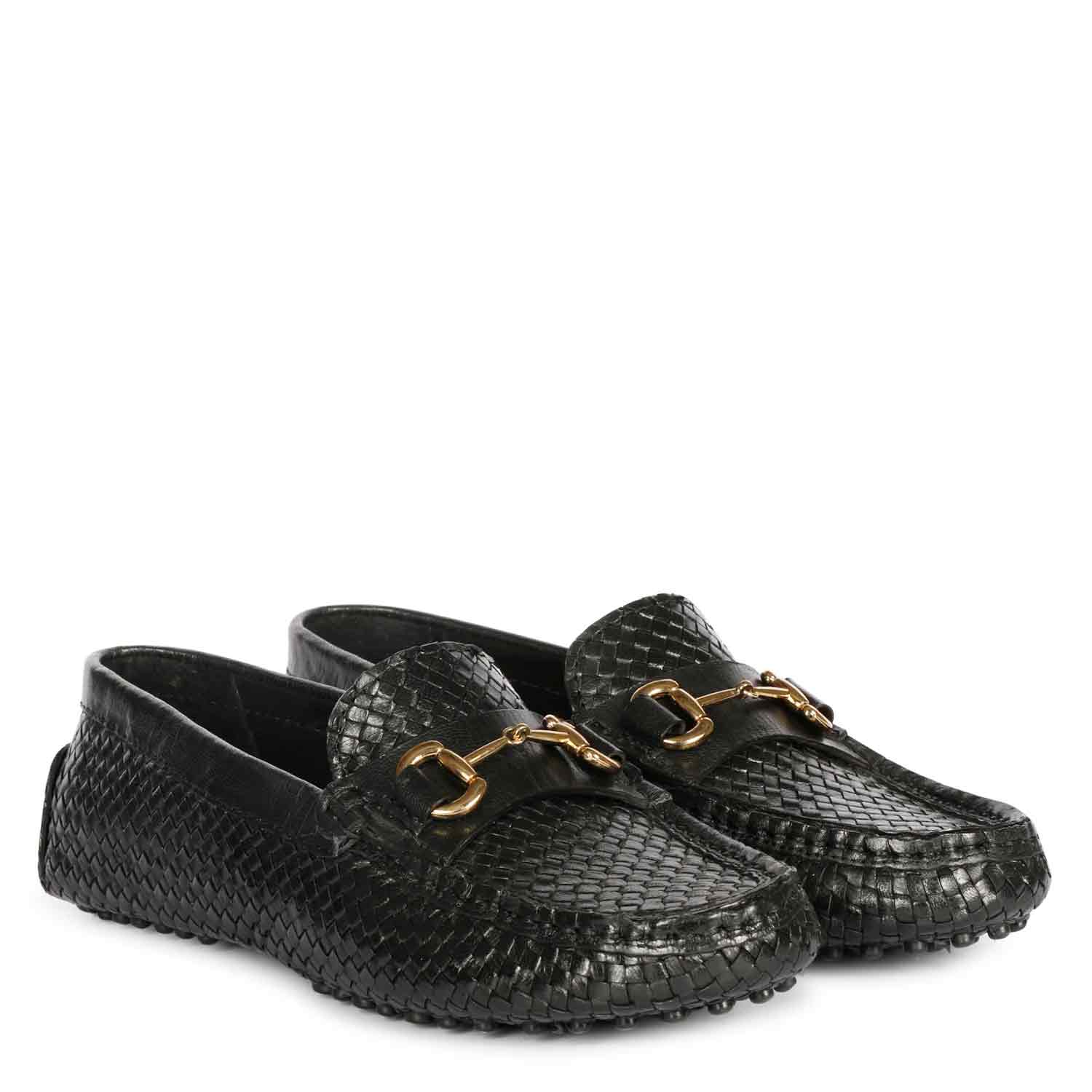 Saint Lucy Black Woven Leather Loafers - Image 2