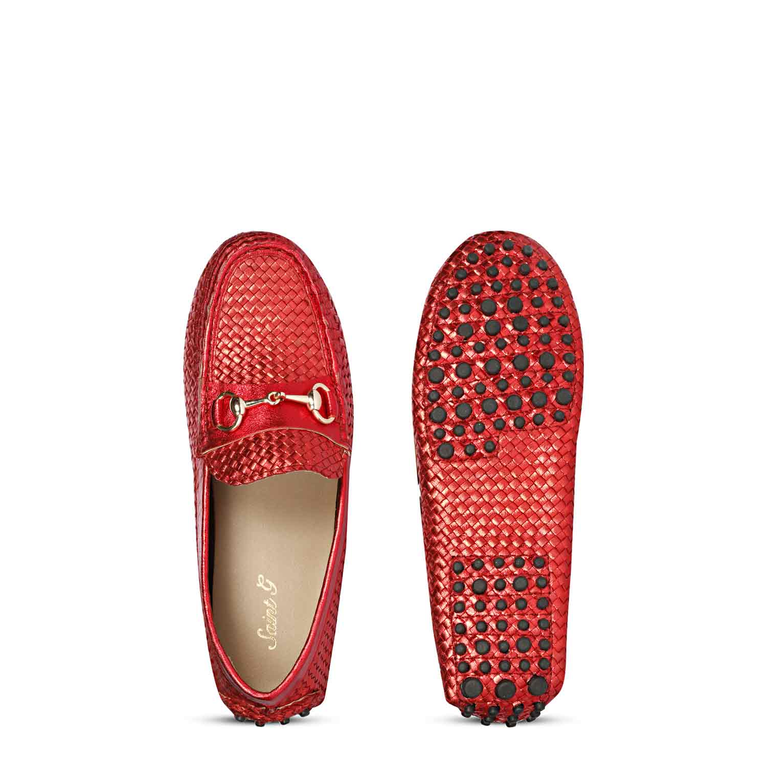 Saint Lucy Red Woven Leather Loafers - Image 8