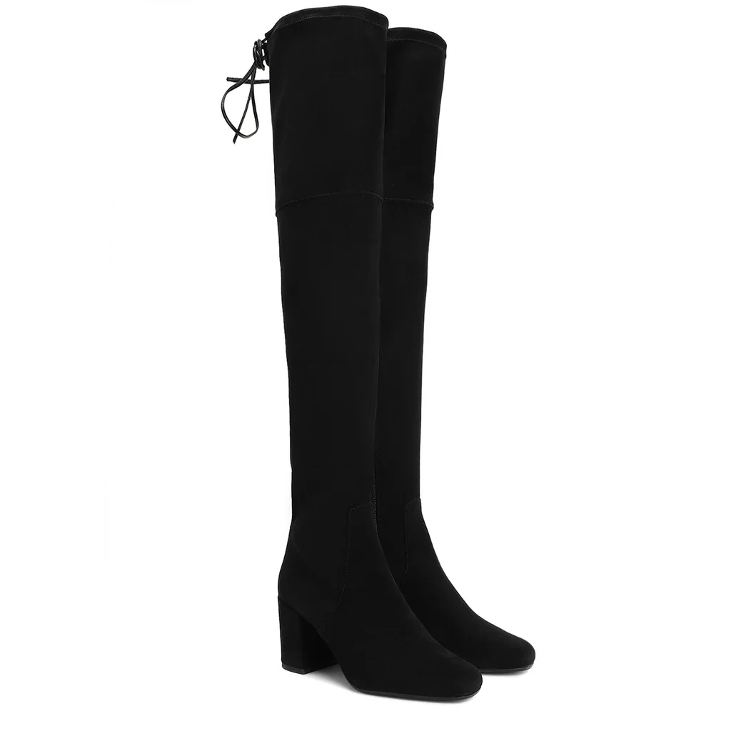 Saint Luisa Black Stretch Suede Above The Knee Boots - Image 3