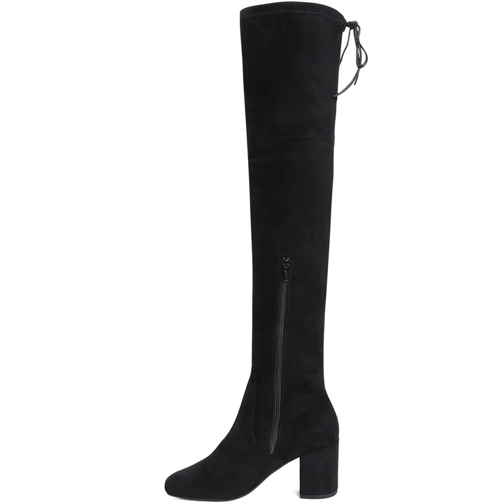 Saint Luisa Black Stretch Suede Above The Knee Boots - Image 4