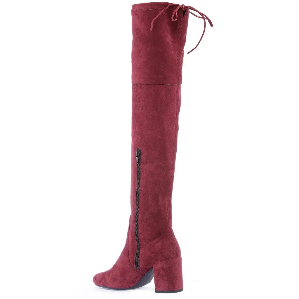 Saint Luisa Maroon Stretch Suede Above The Knee thigh high Boots - Image 4