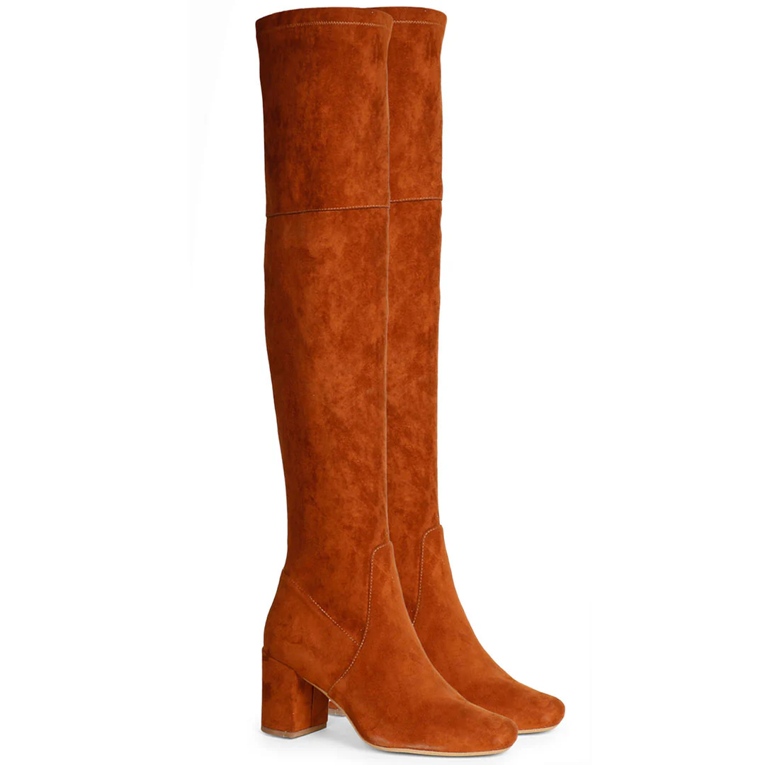 Saint Luisa Tan Stretch Suede Above The Knee Boots - Image 3