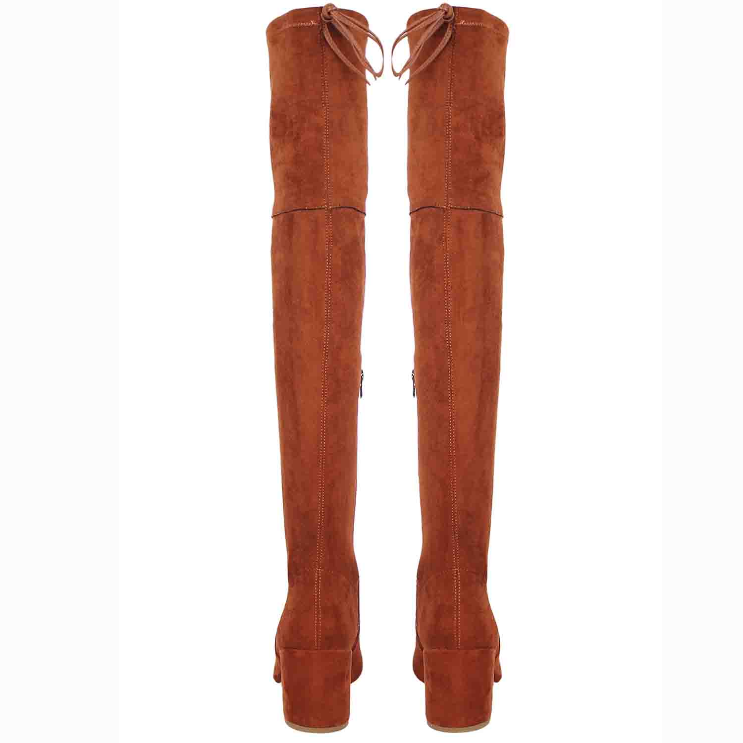 Saint Luisa Tan Stretch Suede Above The Knee Boots - Image 5