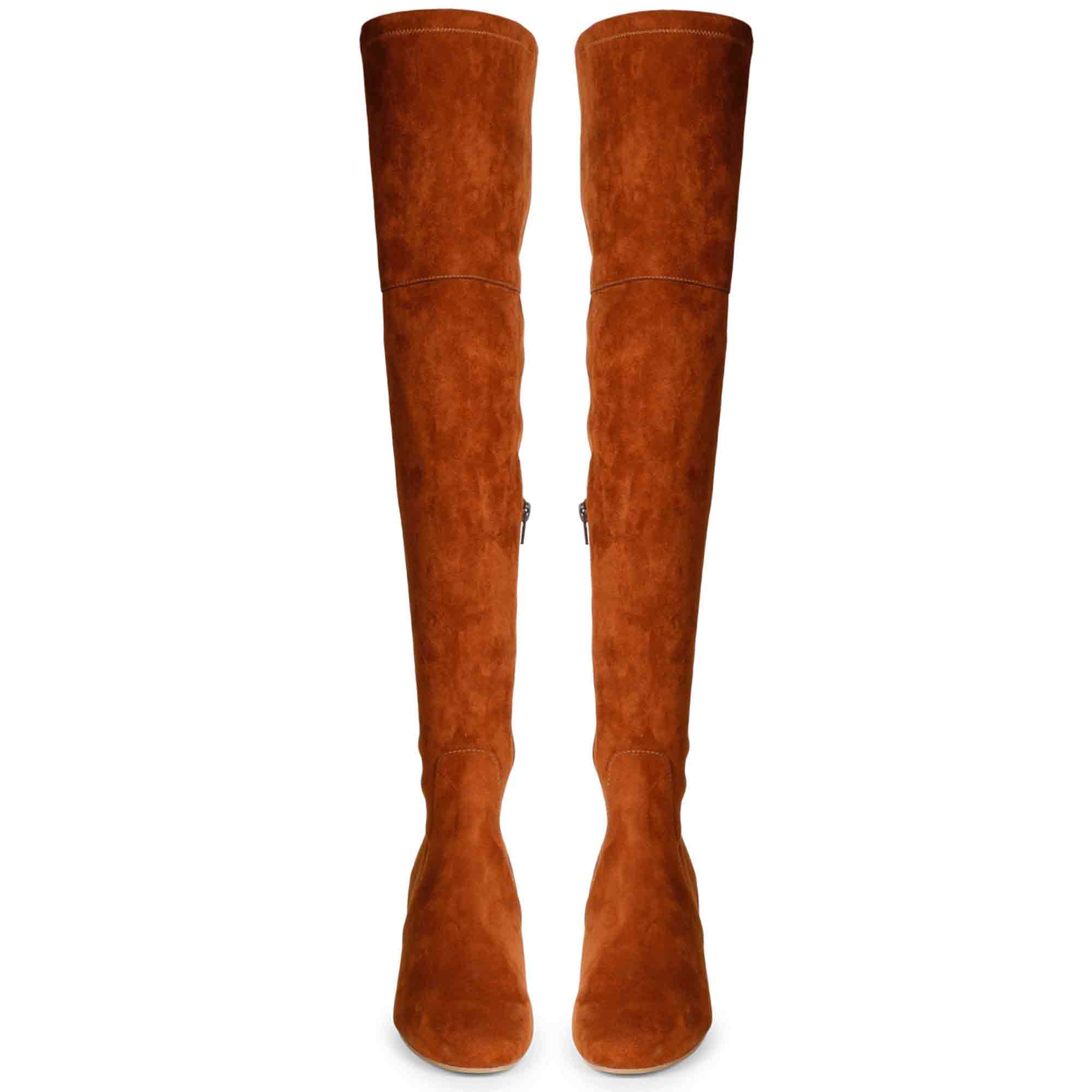 Saint Luisa Tan Stretch Suede Above The Knee Boots - Image 6