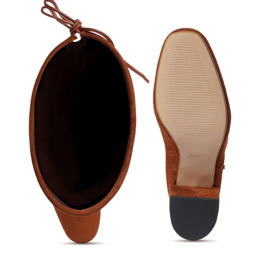 Saint Luisa Tan Stretch Suede Above The Knee Boots - Image 8