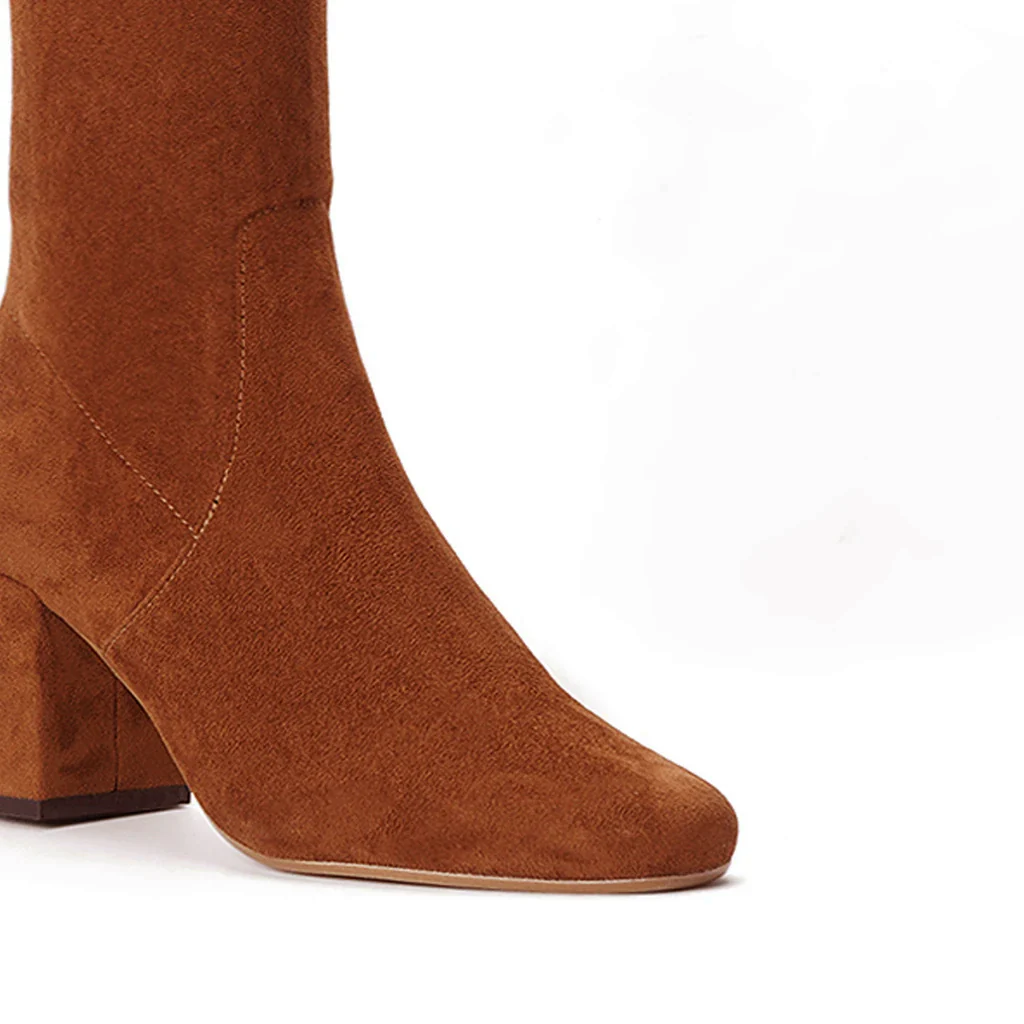 Saint Luisa Tan Stretch Suede Above The Knee Boots - Image 9