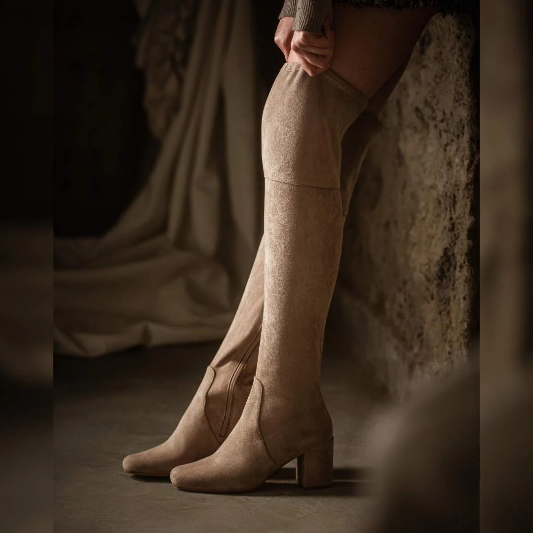 Saint Luisa Taupe Stretch Suede Above The Knee thigh high Boots - Image 10