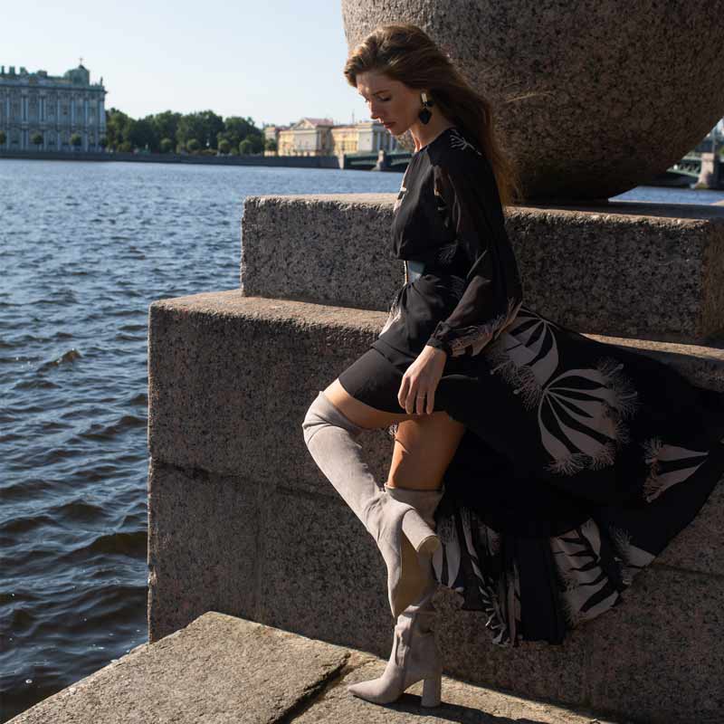 Saint Luisa Taupe Stretch Suede Above The Knee thigh high Boots - Image 4