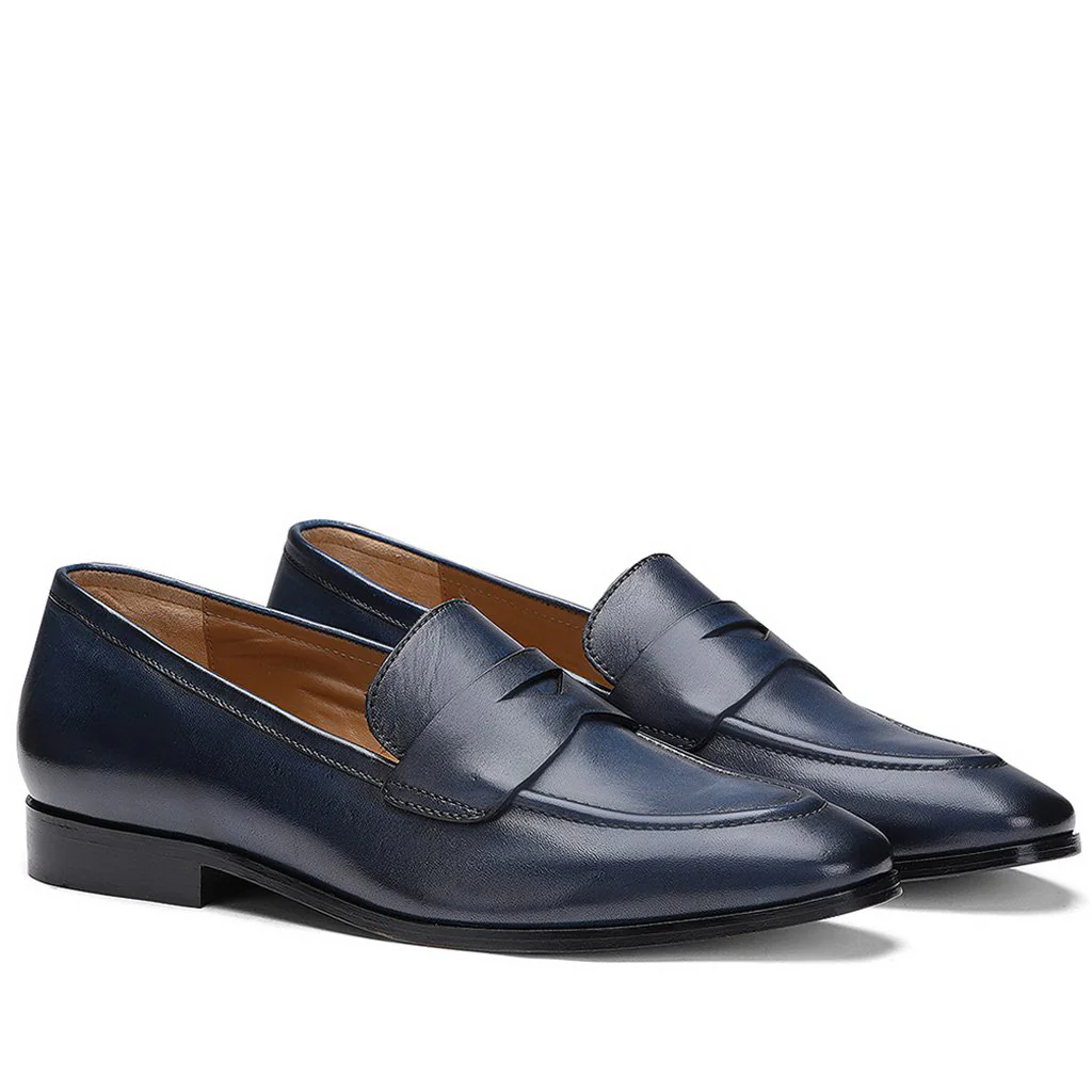 Saint Lukonin Navy Leather Loafers - Image 3